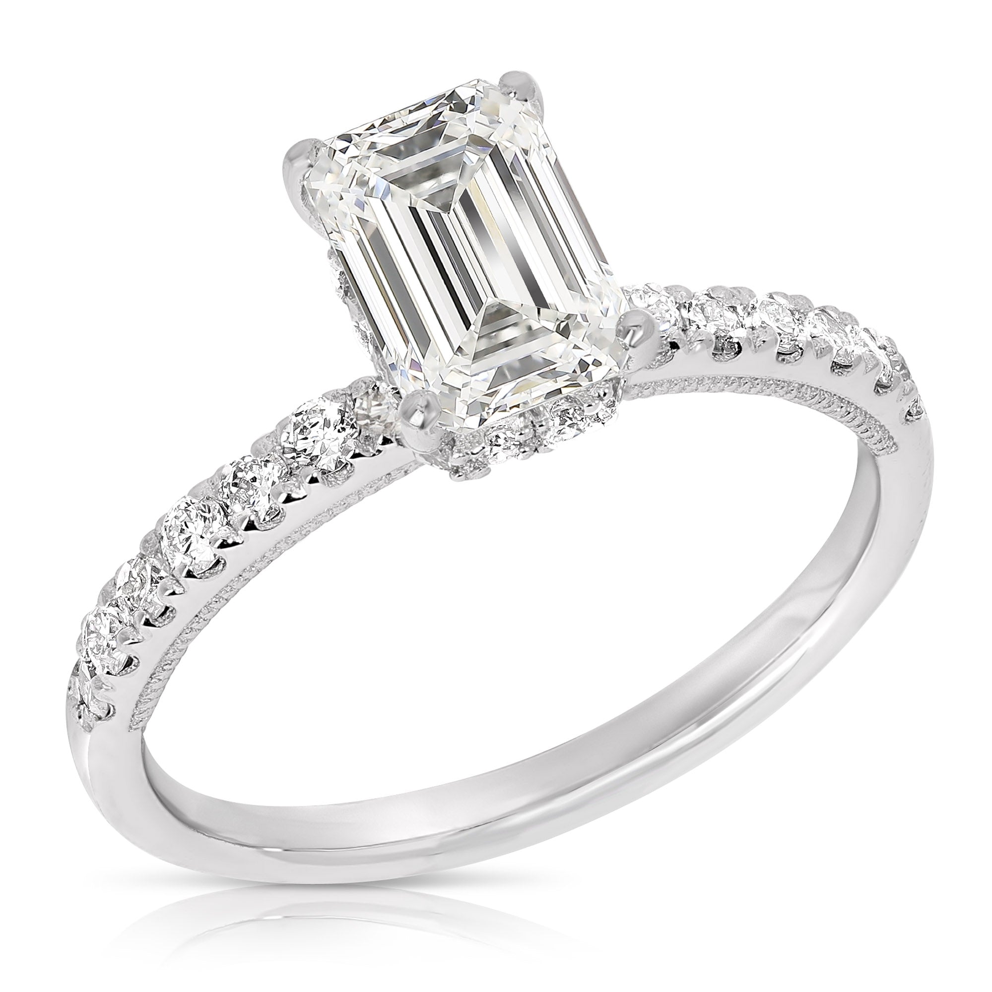 14K 1.5 Ct Emerald Cut H-Halo Lab Grown Engagement Ring