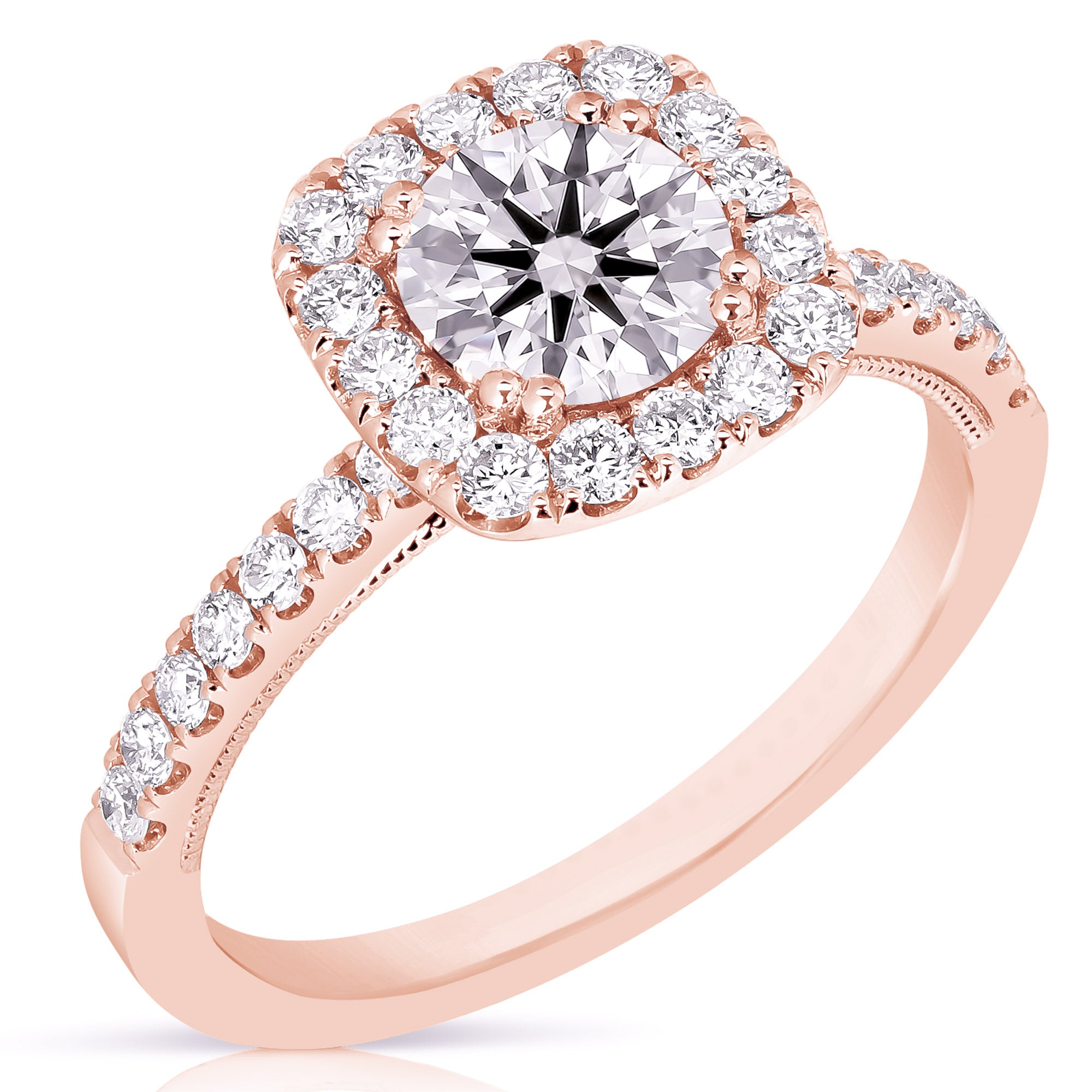 14K 2 Ct Center Round Cushion-Halo Lab Grown Engagement Ring