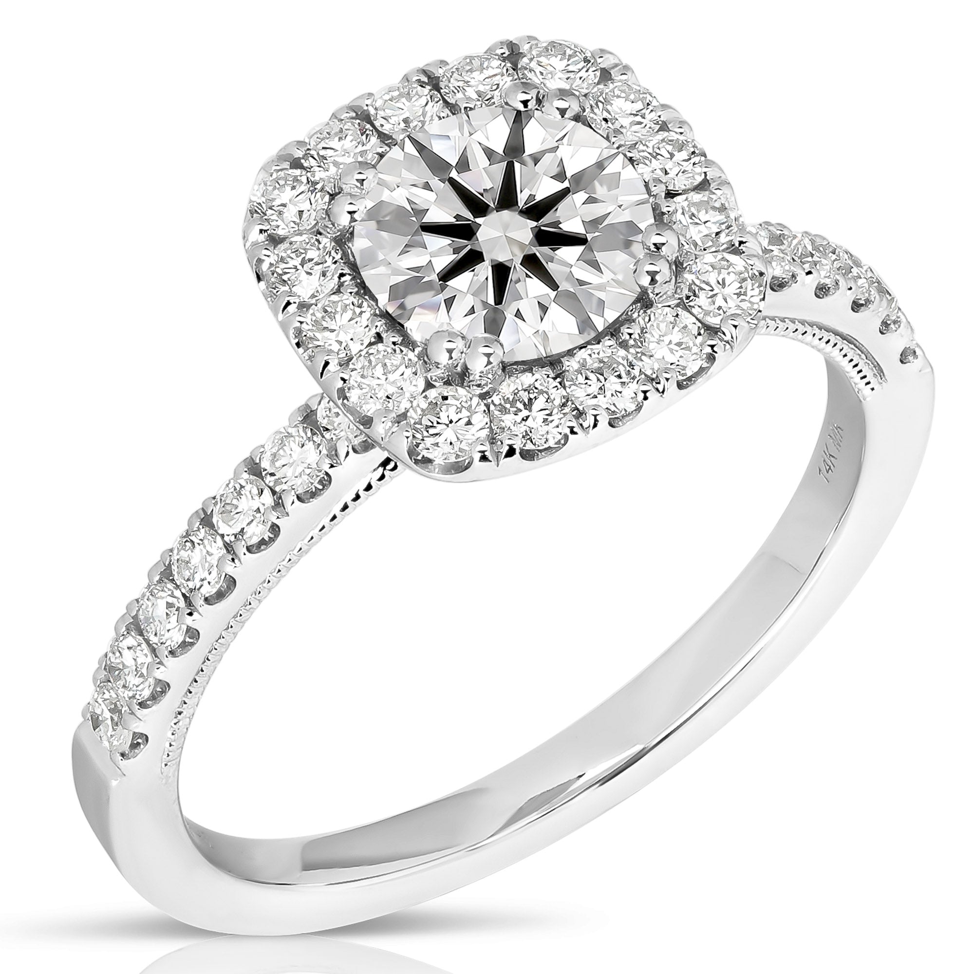 14K 2 Ct Center Round Cushion-Halo Lab Grown Engagement Ring