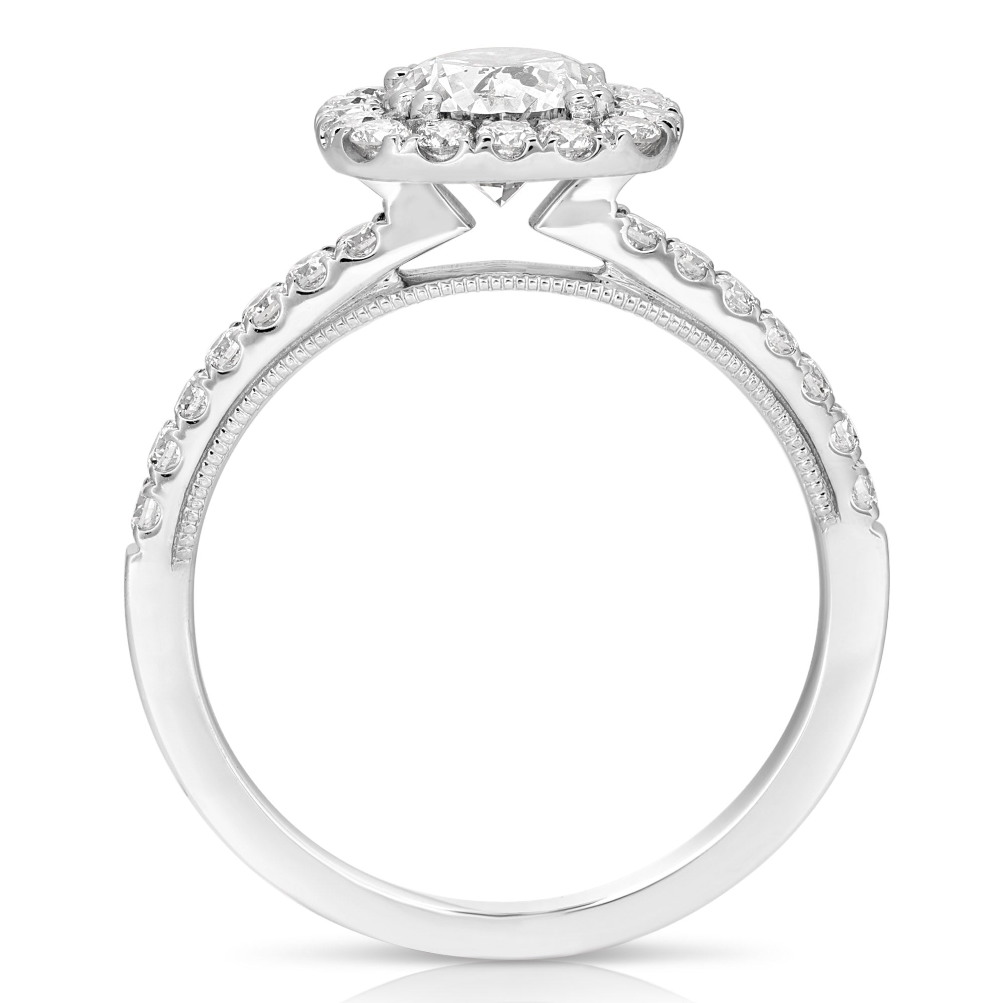 14K 2 Ct Center Round Cushion-Halo Lab Grown Engagement Ring