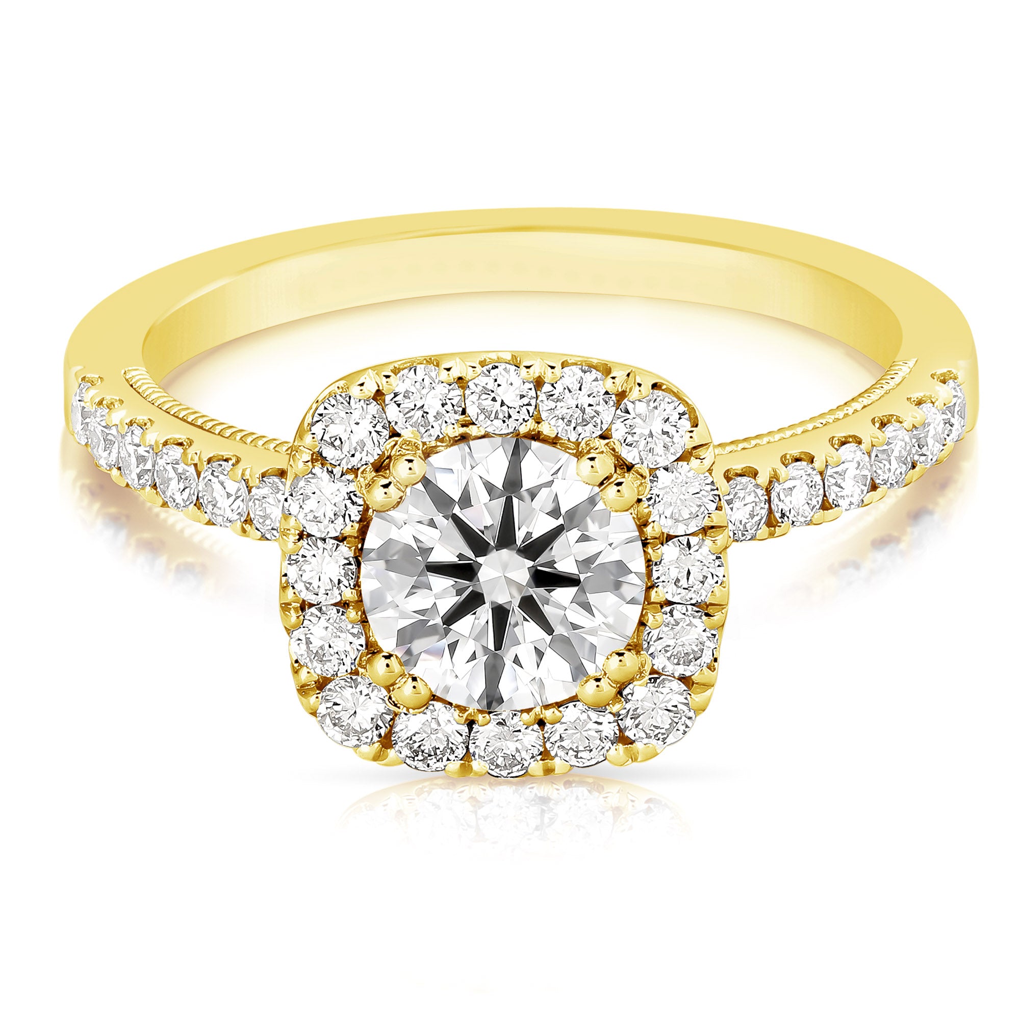 14K 2 Ct Center Round Cushion-Halo Lab Grown Engagement Ring