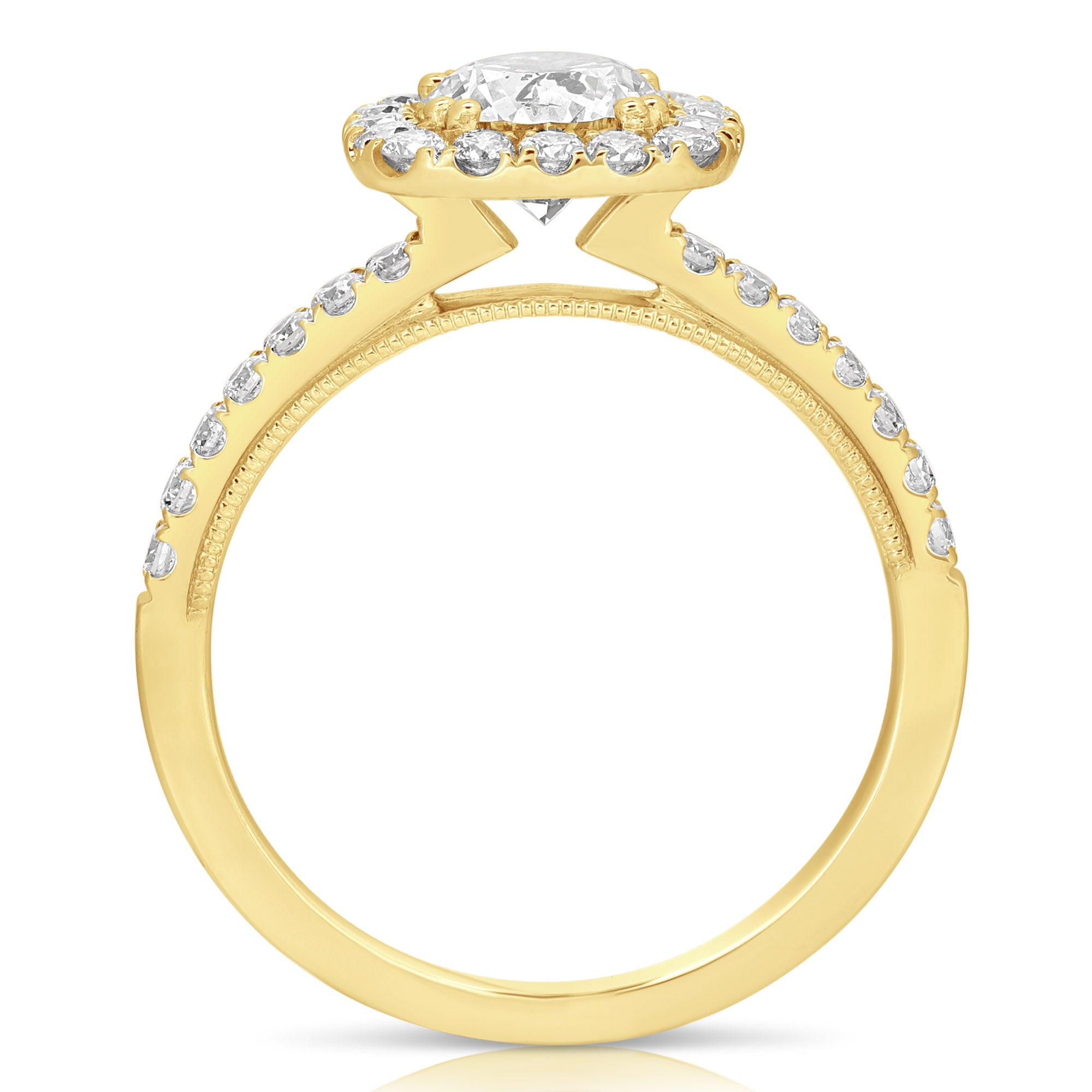 14K 2 Ct Center Round Cushion-Halo Lab Grown Engagement Ring