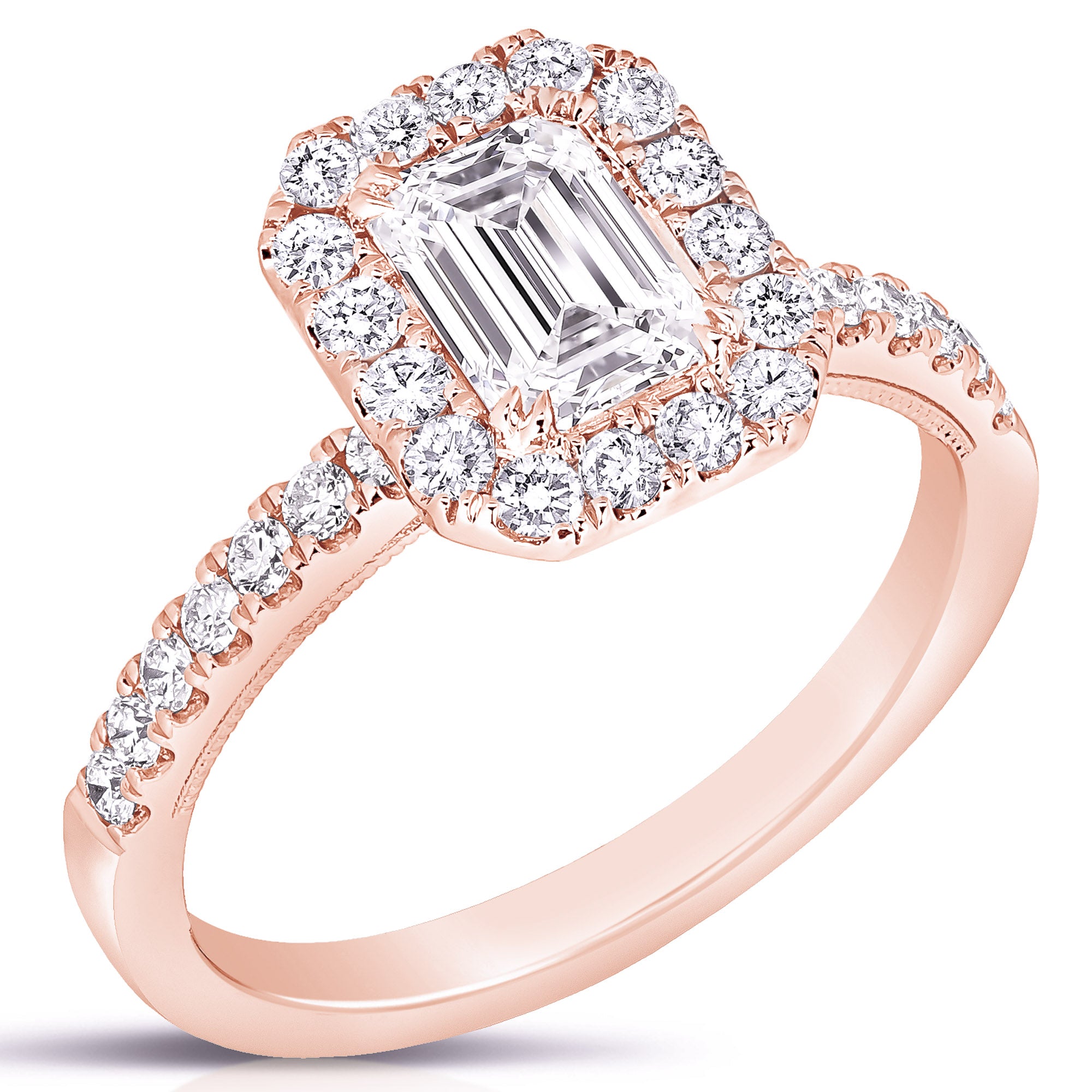 14K 1 Ct Emerald Cut Halo Lab Grown Engagement Ring