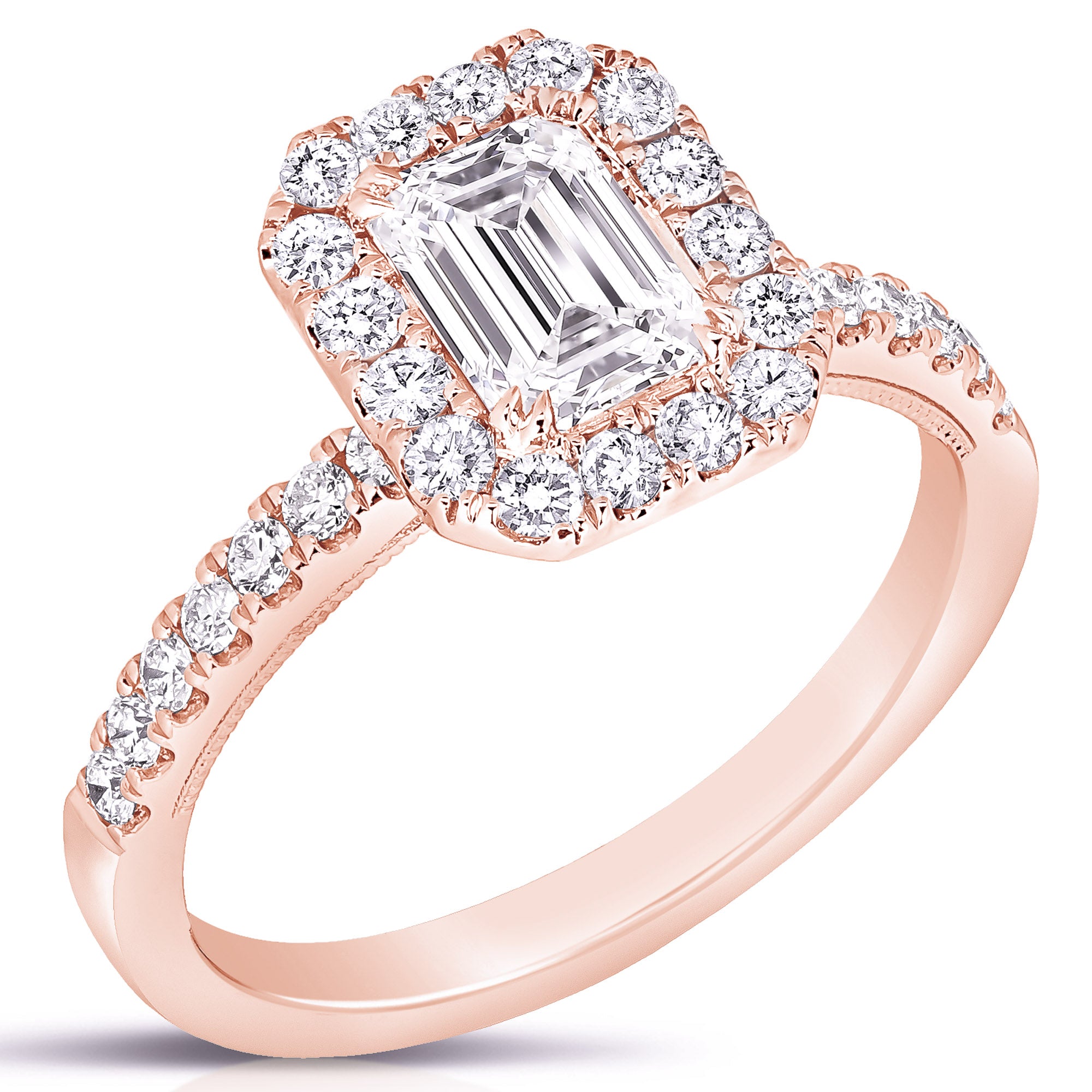 14K 2 Ct Center Emerald Cut Halo Lab Grown Engagement Ring