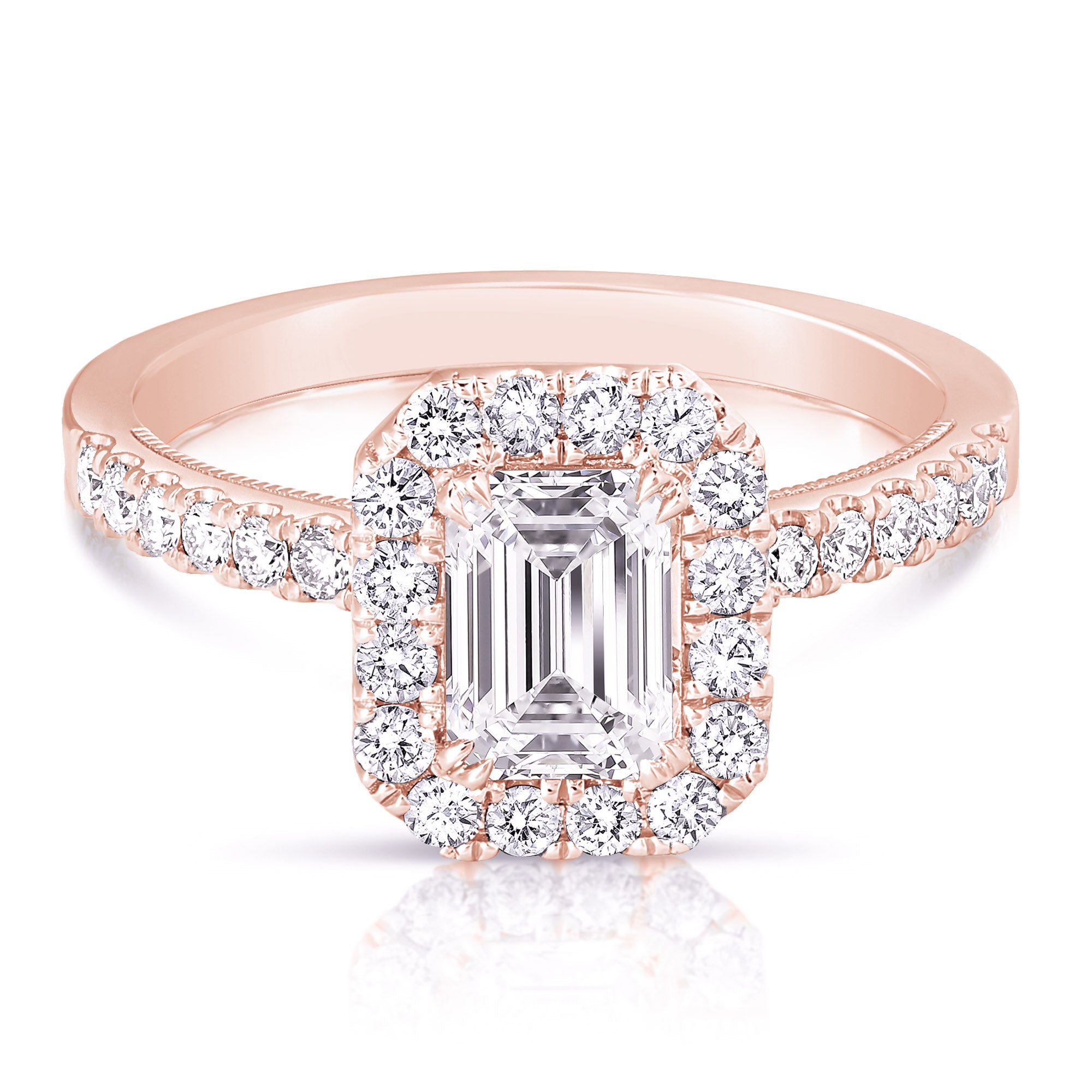 14K 2 Ct Center Emerald Cut Halo Lab Grown Engagement Ring