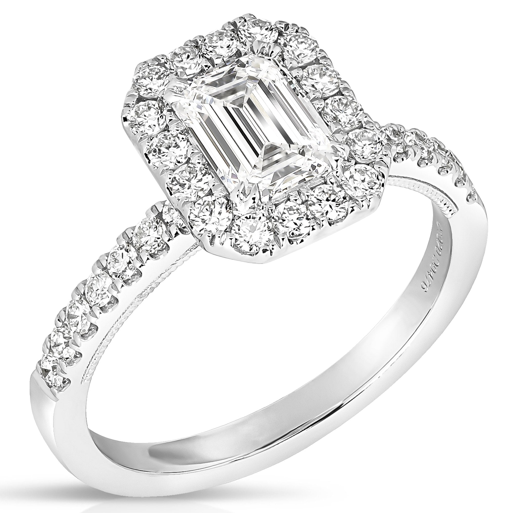 14K 2 Ct Center Emerald Cut Halo Lab Grown Engagement Ring