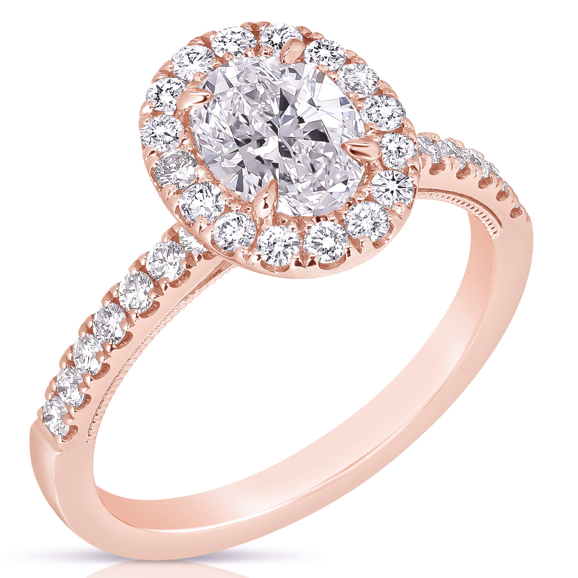 14K 1 Ct Oval Halo Lab Grown Engagement Ring