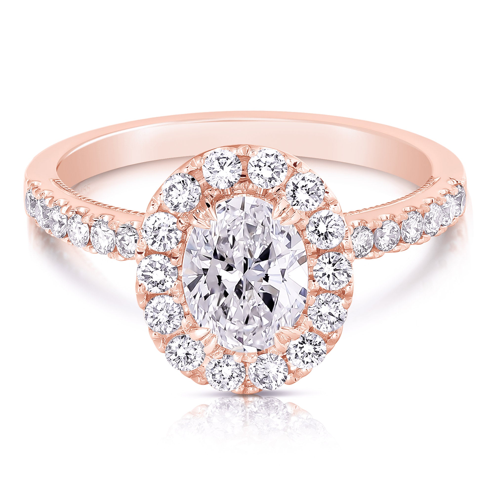 14K 2 Ct Center Oval Halo Lab Grown Engagement Ring