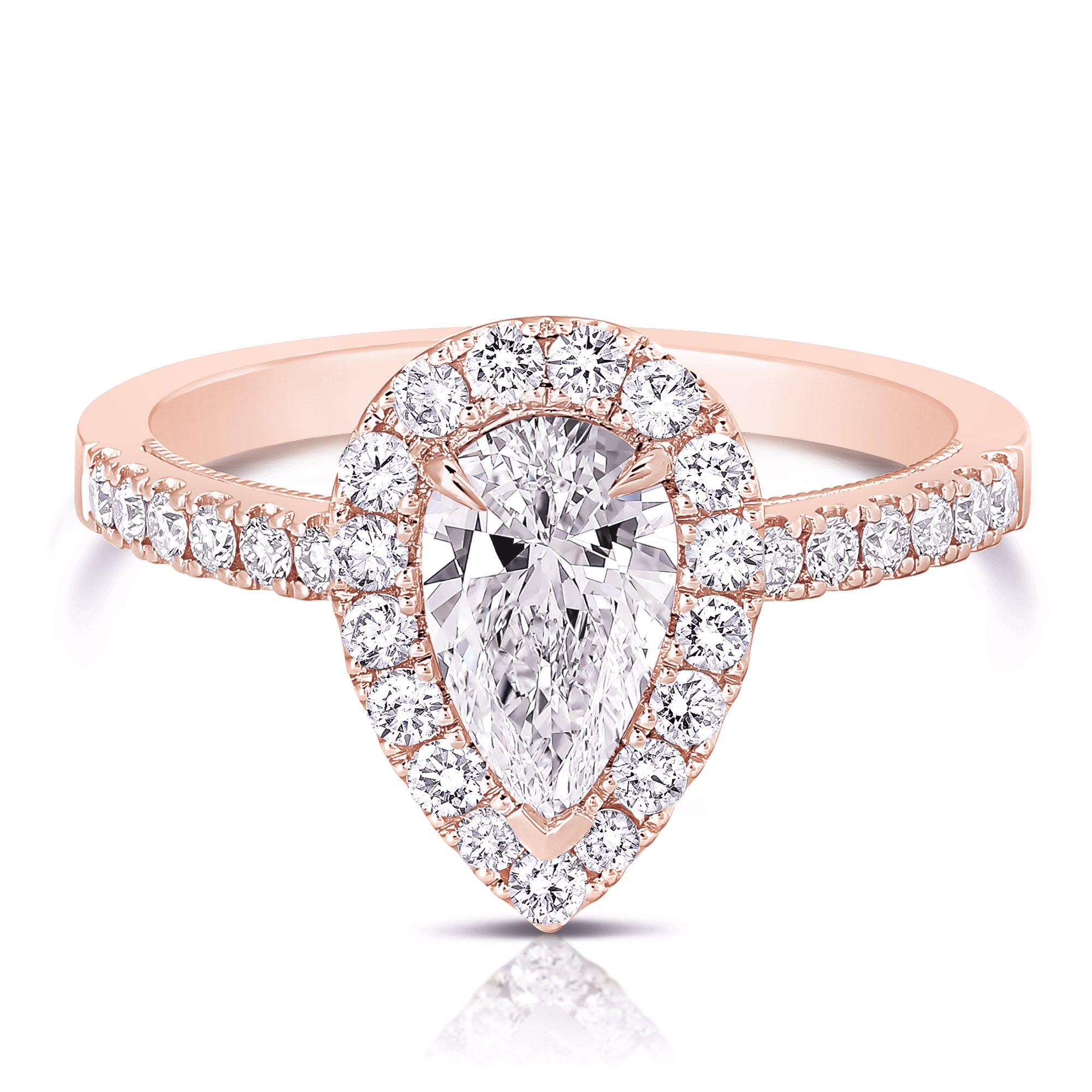 14K 1.5 Ct Pear Shape Halo Lab Grown Engagement Ring