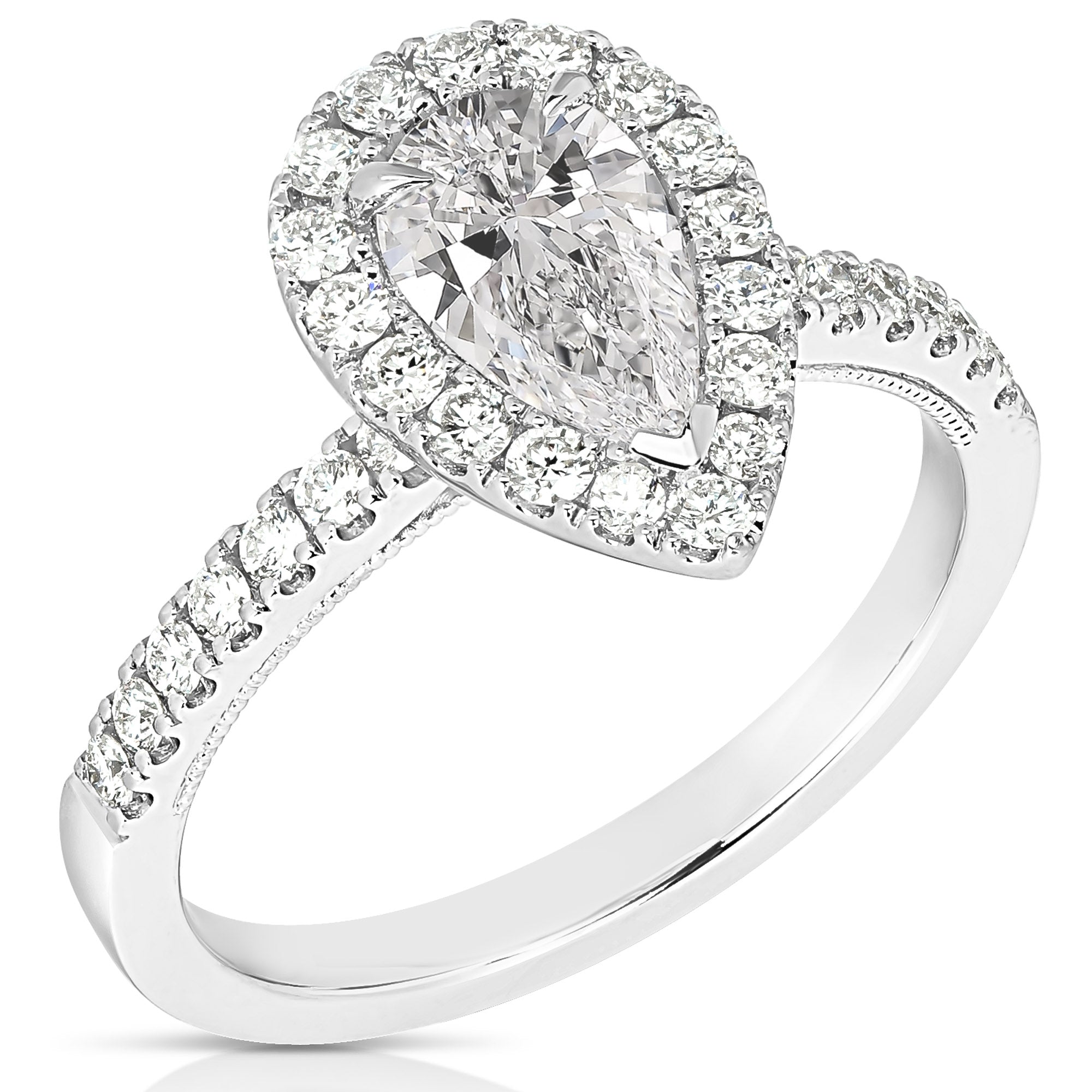 14K 1.5 Ct Pear Shape Halo Lab Grown Engagement Ring