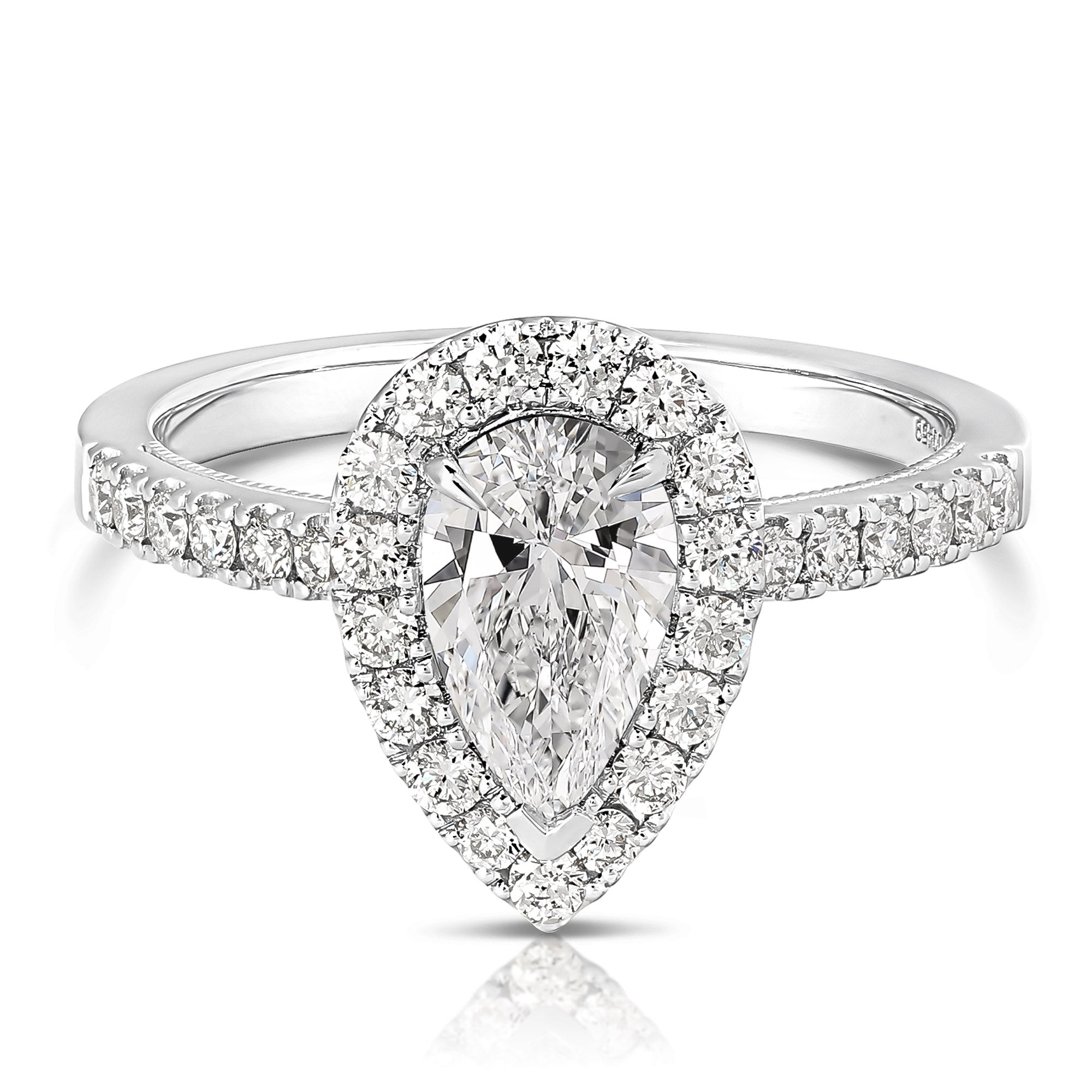 14K 1.5 Ct Pear Shape Halo Lab Grown Engagement Ring