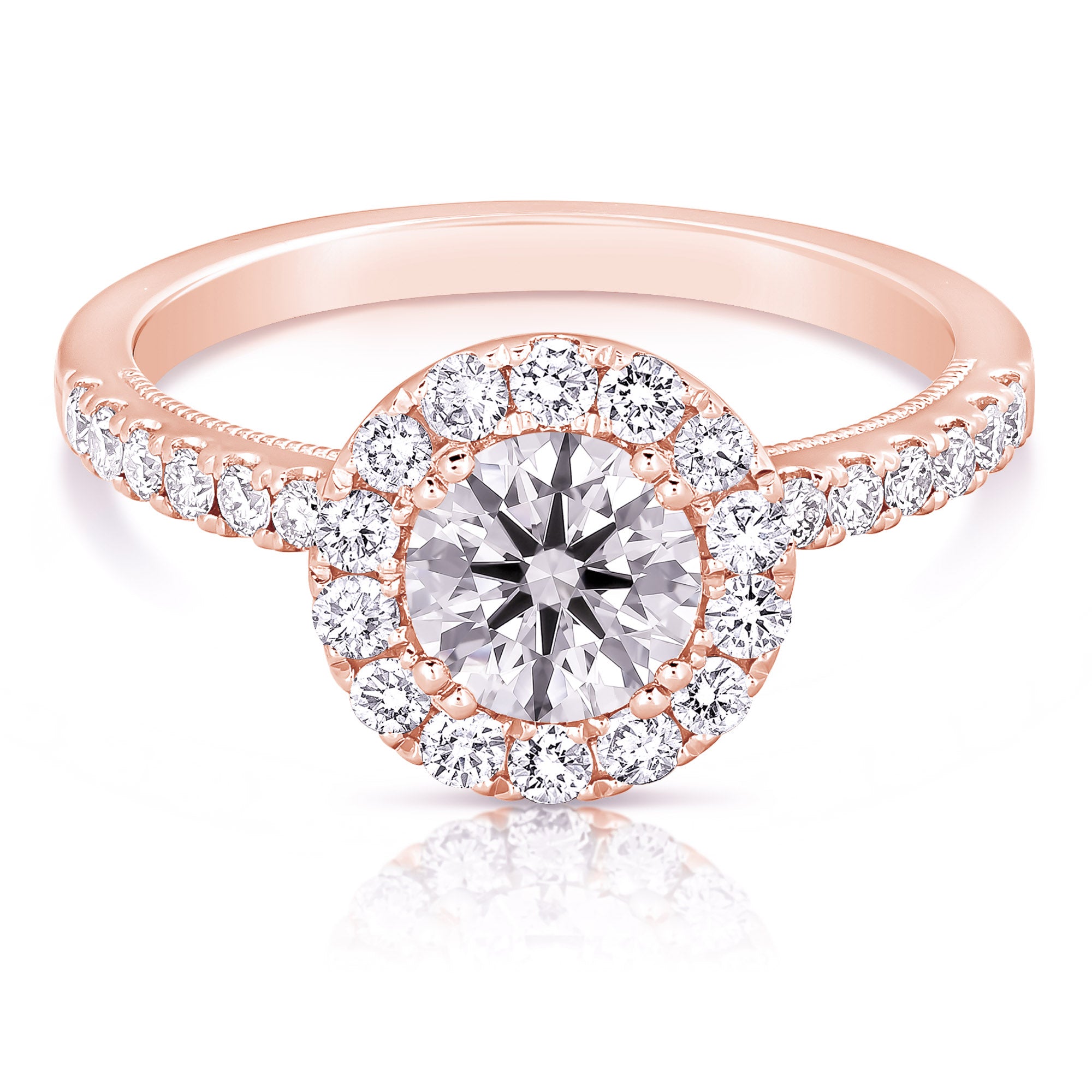 14K 1 Ct Center Round Halo Lab Grown Engagement Ring