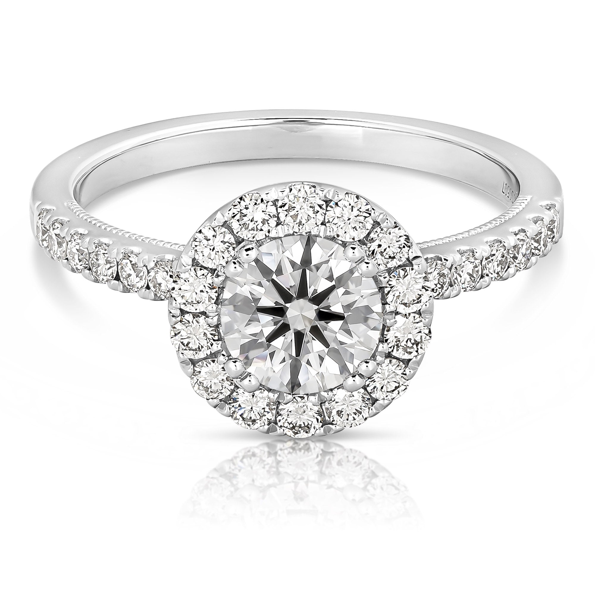 14K 1 Ct Center Round Halo Lab Grown Engagement Ring