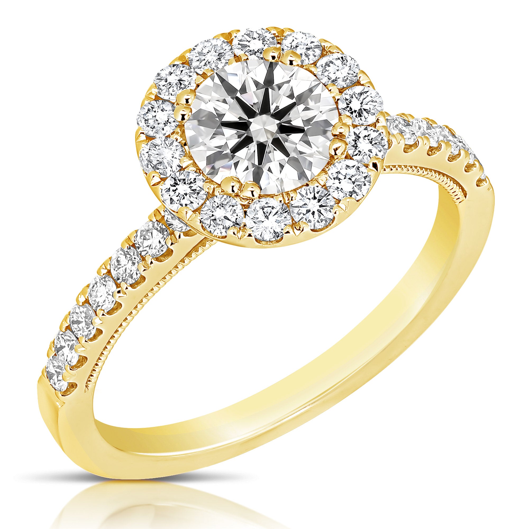 14K 1 Ct Center Round Halo Lab Grown Engagement Ring