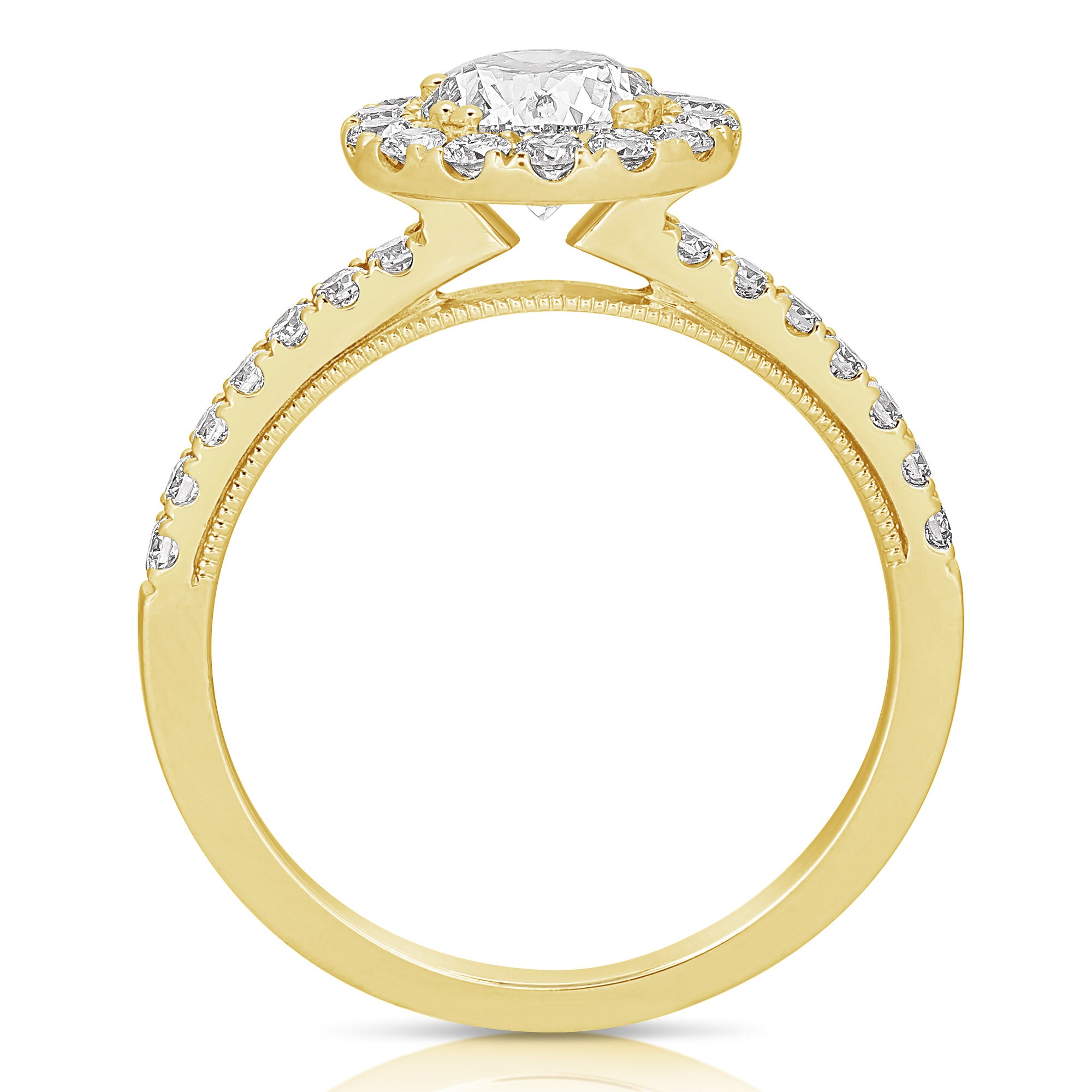 14K 1 Ct Center Round Halo Lab Grown Engagement Ring