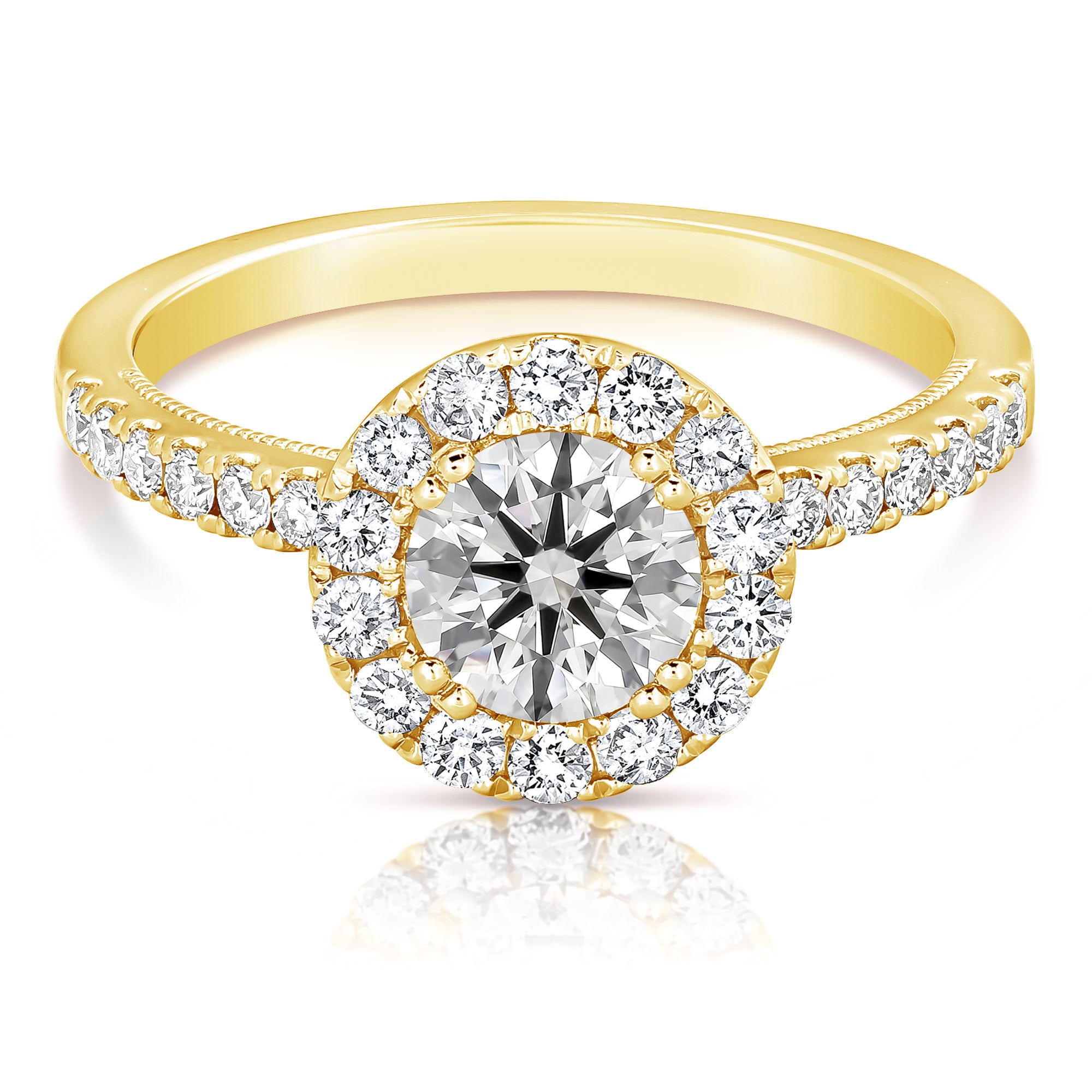 14K 1.5 Ct Center Round Halo Lab Grown Engagement Ring