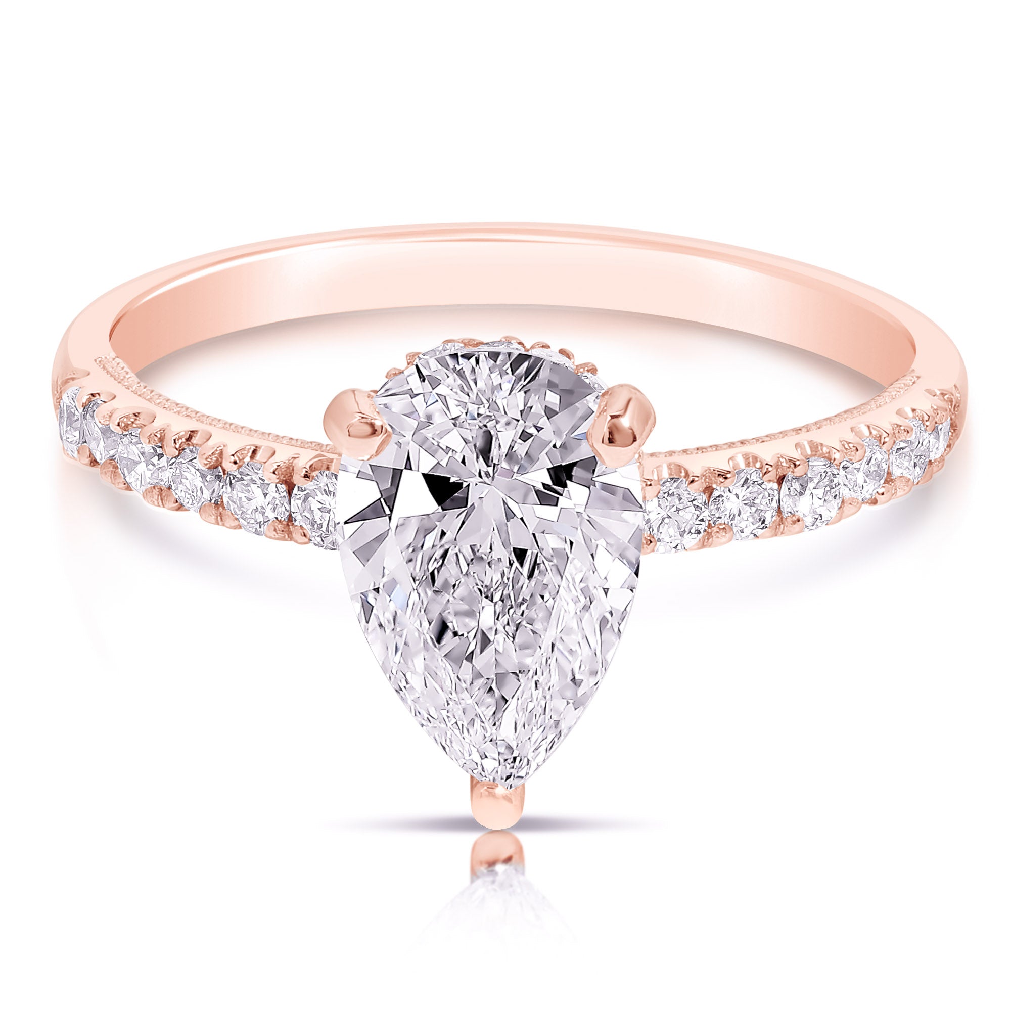 14K 1.5 Ct Pear Shape H-Halo Lab Grown Engagement Ring