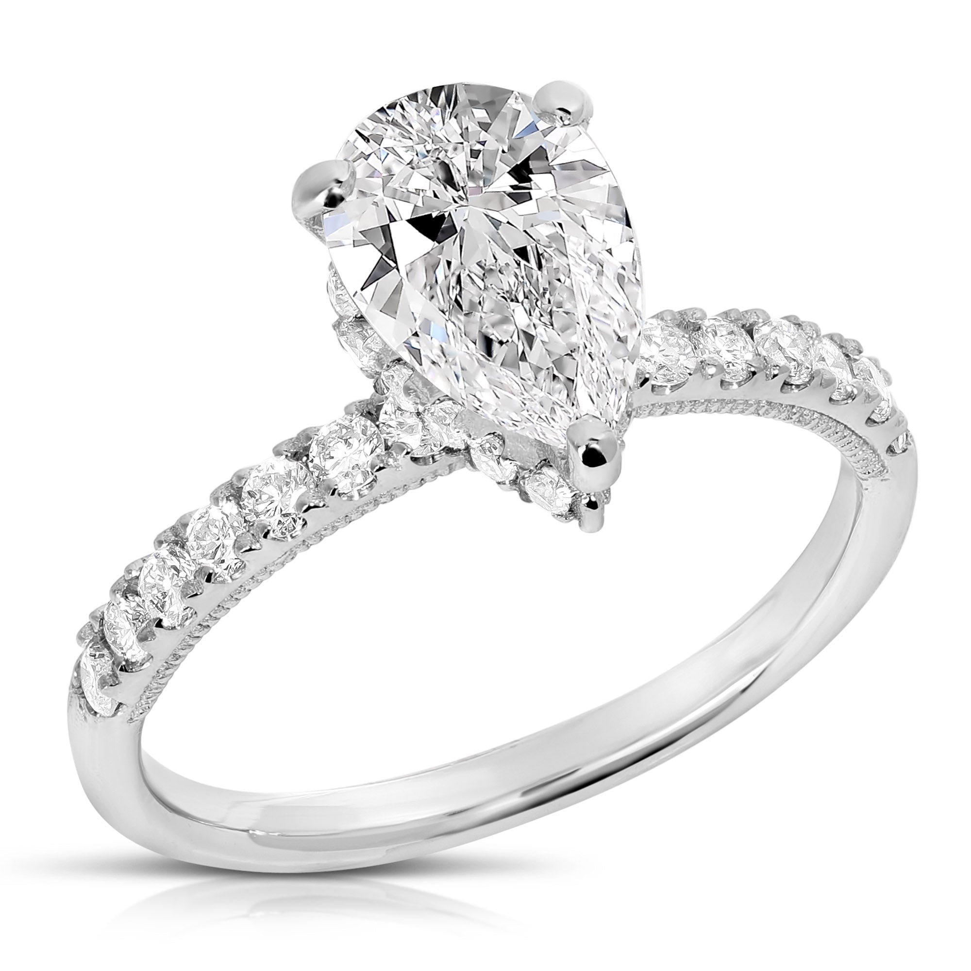 14K 1.5 Ct Pear Shape H-Halo Lab Grown Engagement Ring