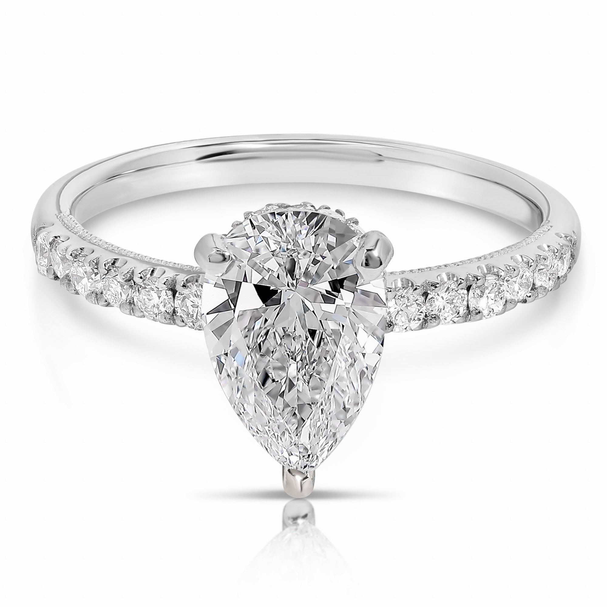 14K 1.5 Ct Pear Shape H-Halo Lab Grown Engagement Ring