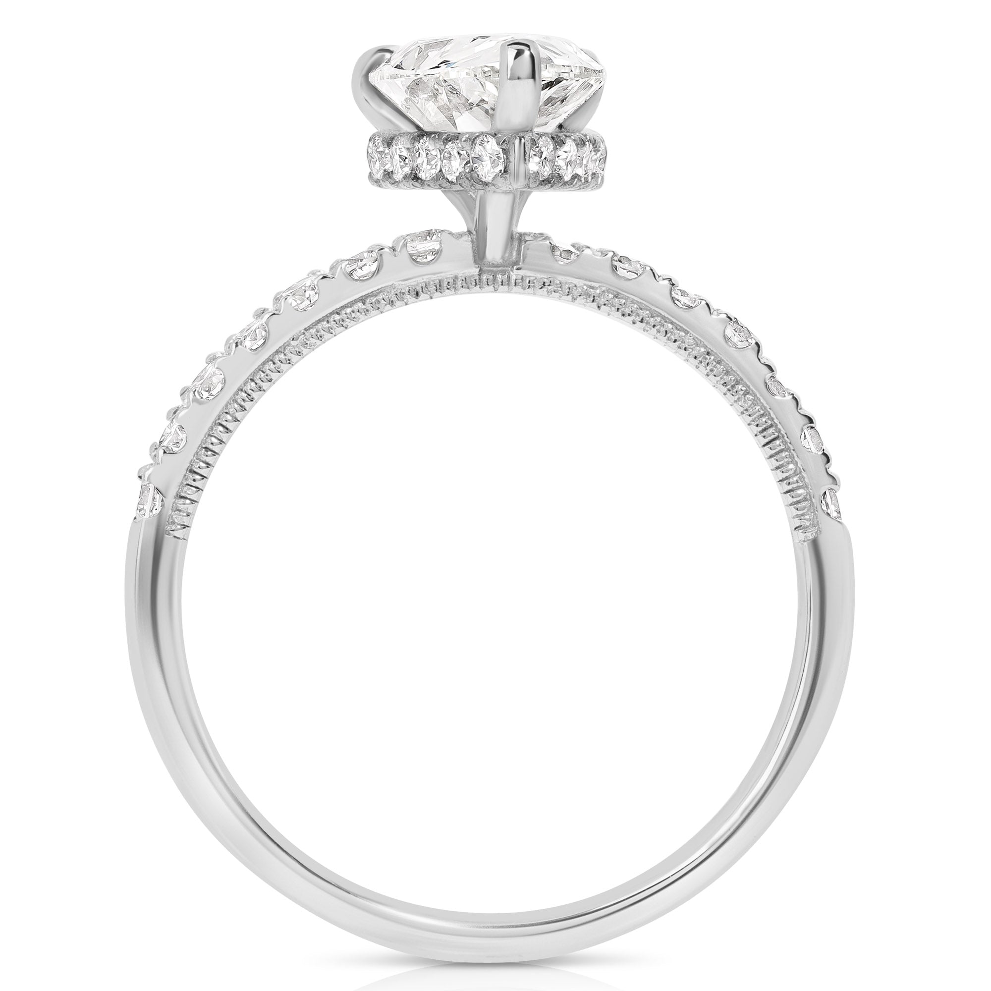 14K 1.5 Ct Pear Shape H-Halo Lab Grown Engagement Ring