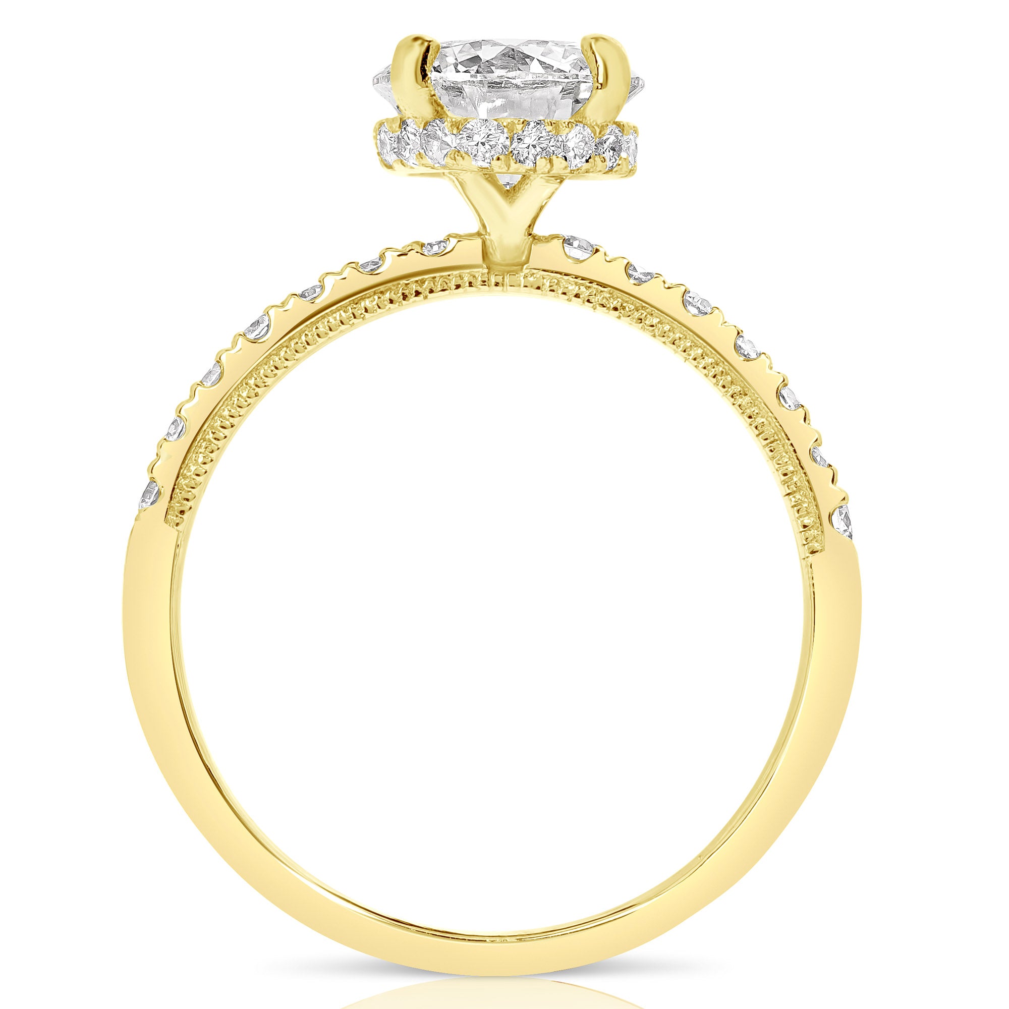 14K 1.5 Ct Center Round H-Halo Lab Grown Engagement Ring