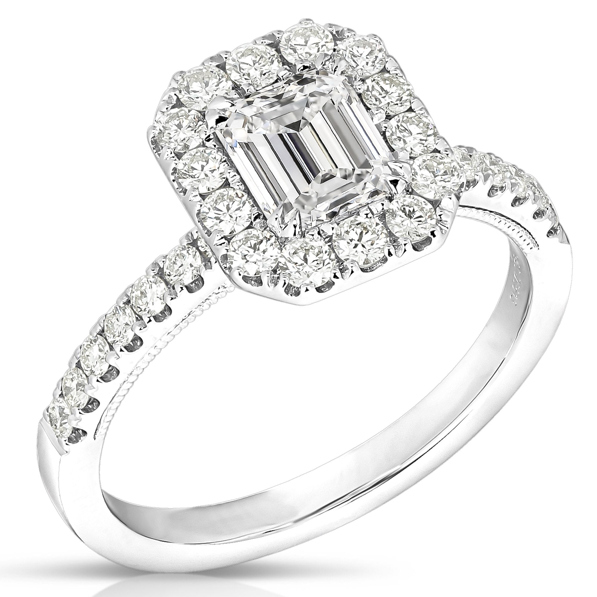 14K 3/4 Ct Center Emerald Cut Halo Diamond Engagement Ring