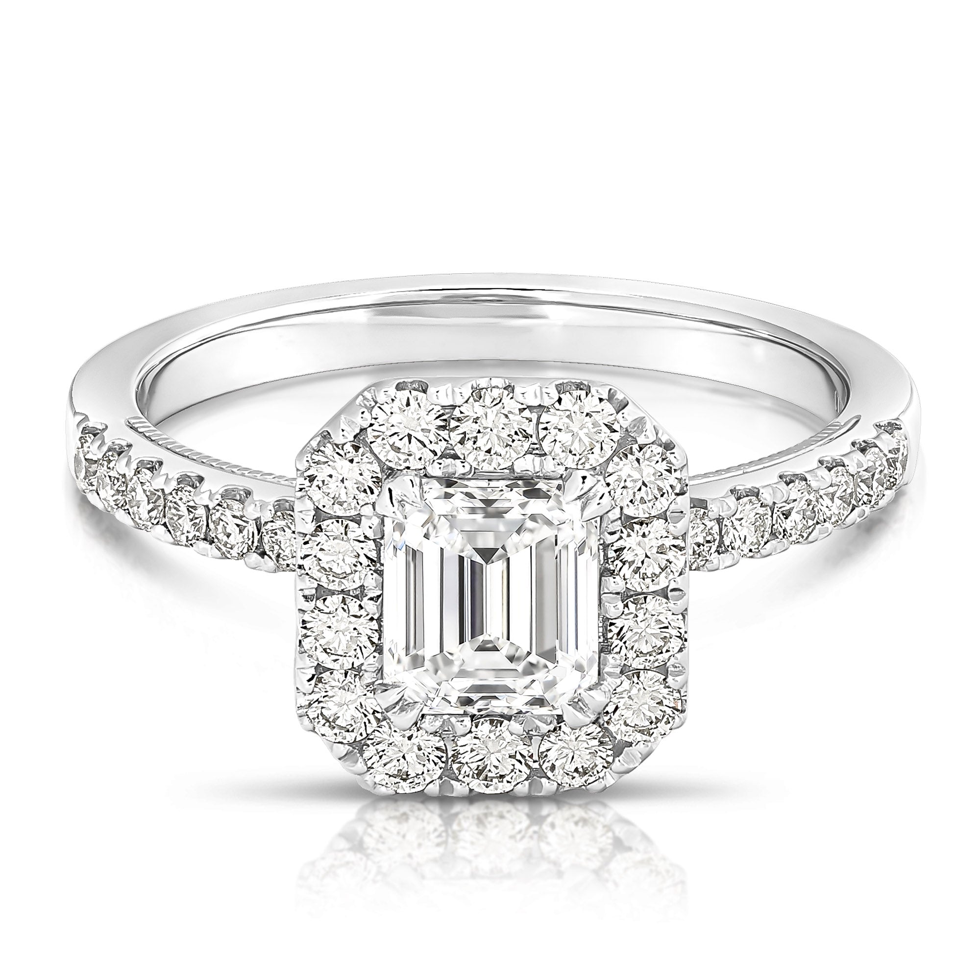 14K 3/4 Ct Center Emerald Cut Halo Diamond Engagement Ring