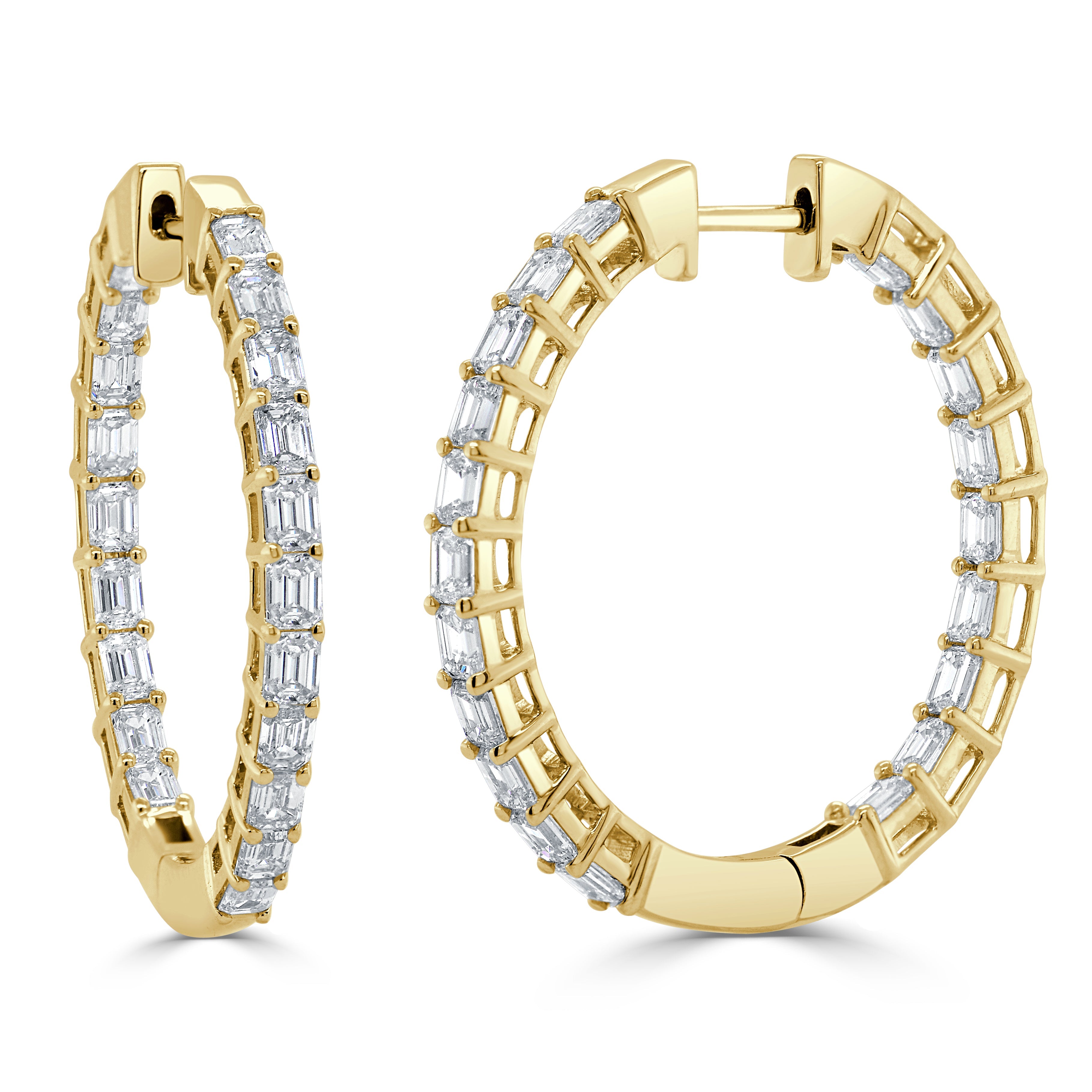 14K Gold Emerald-Cut Diamond Inside-Out Hoop Earrings