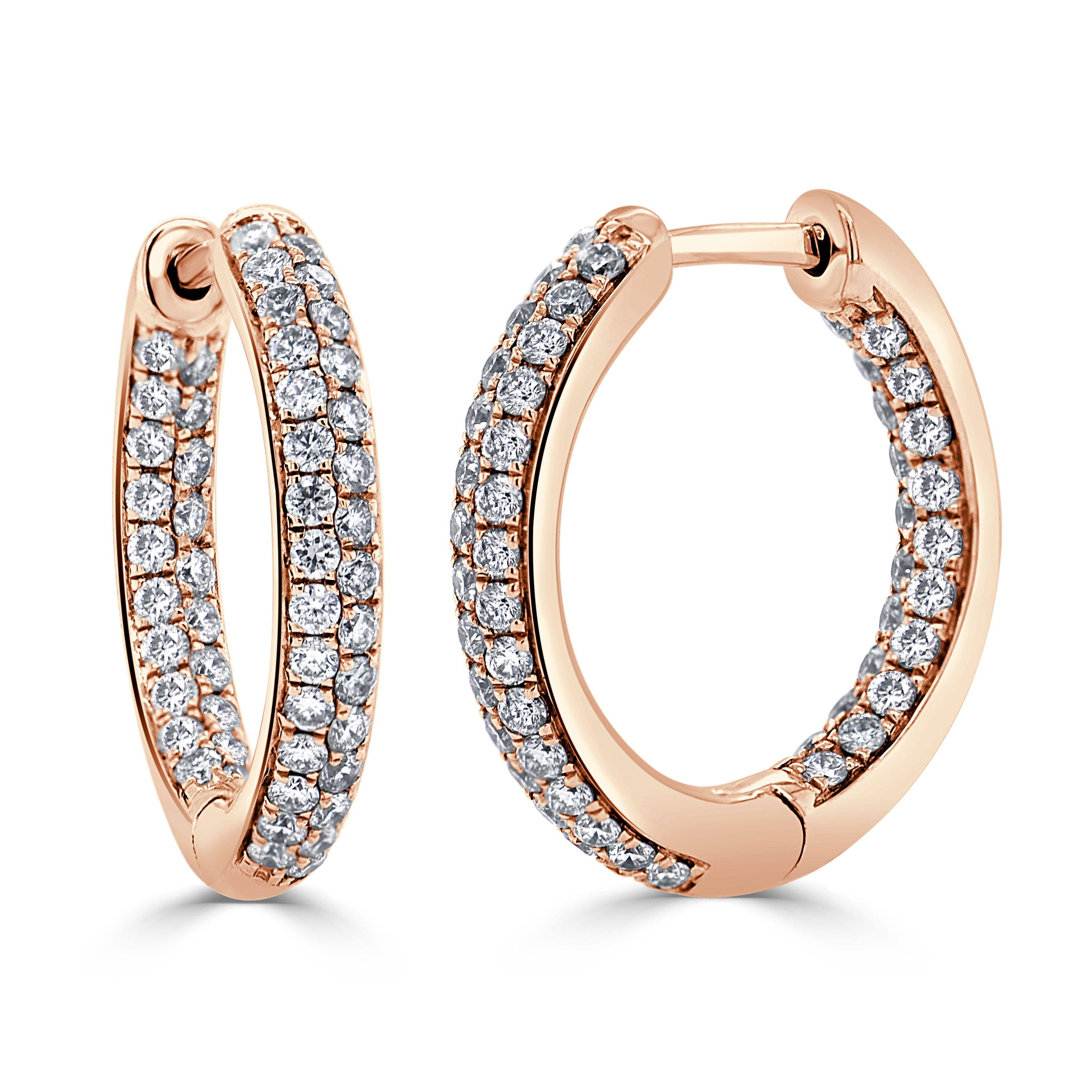 14k Gold & Diamond Pave Hoop Earrings