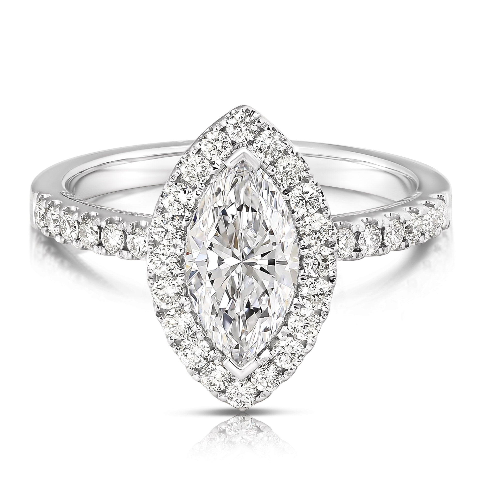 14K 1 Ct Marquise Halo Diamond Engagement Ring