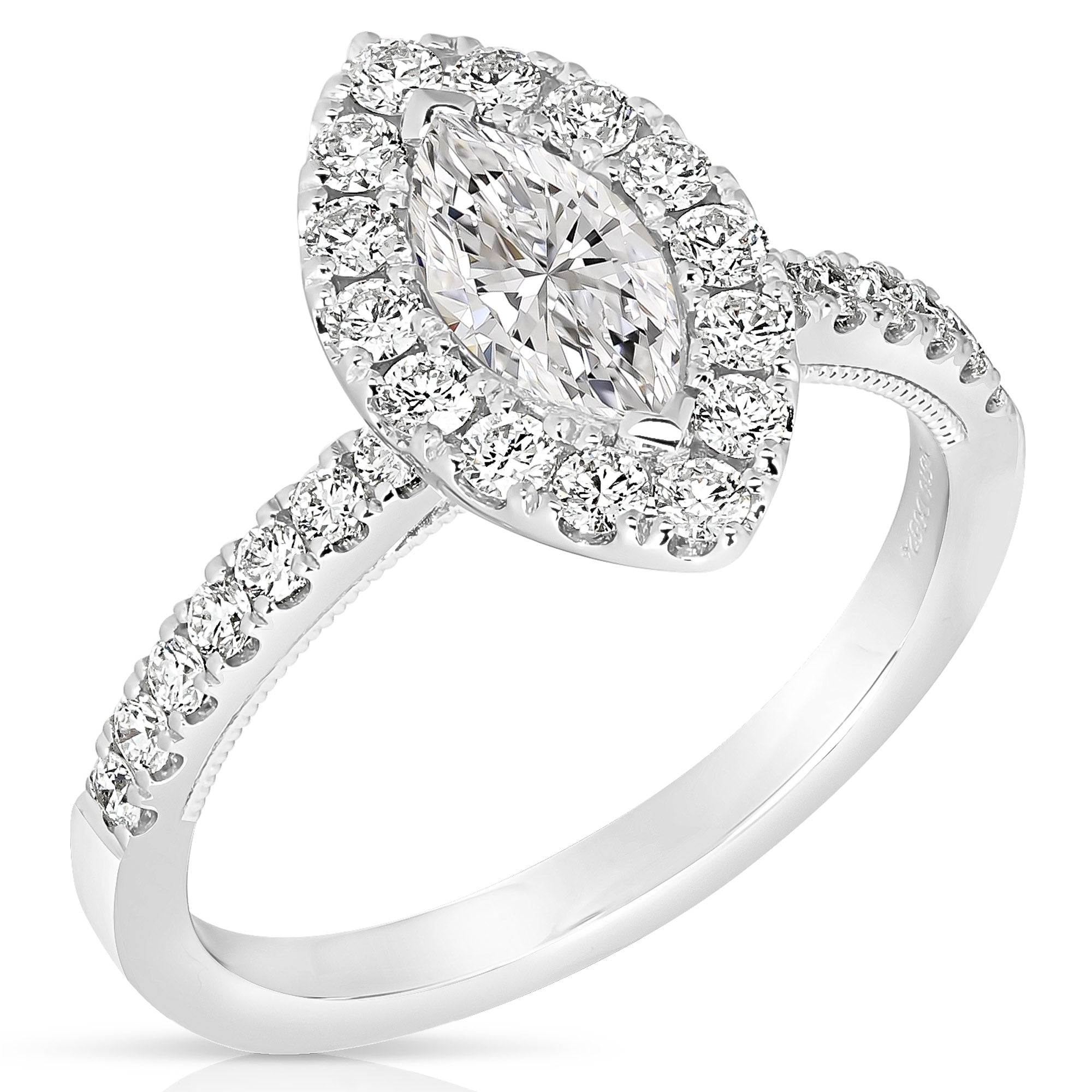 14K 0.5 Ct Center Marquise Halo Diamond Engagement Ring