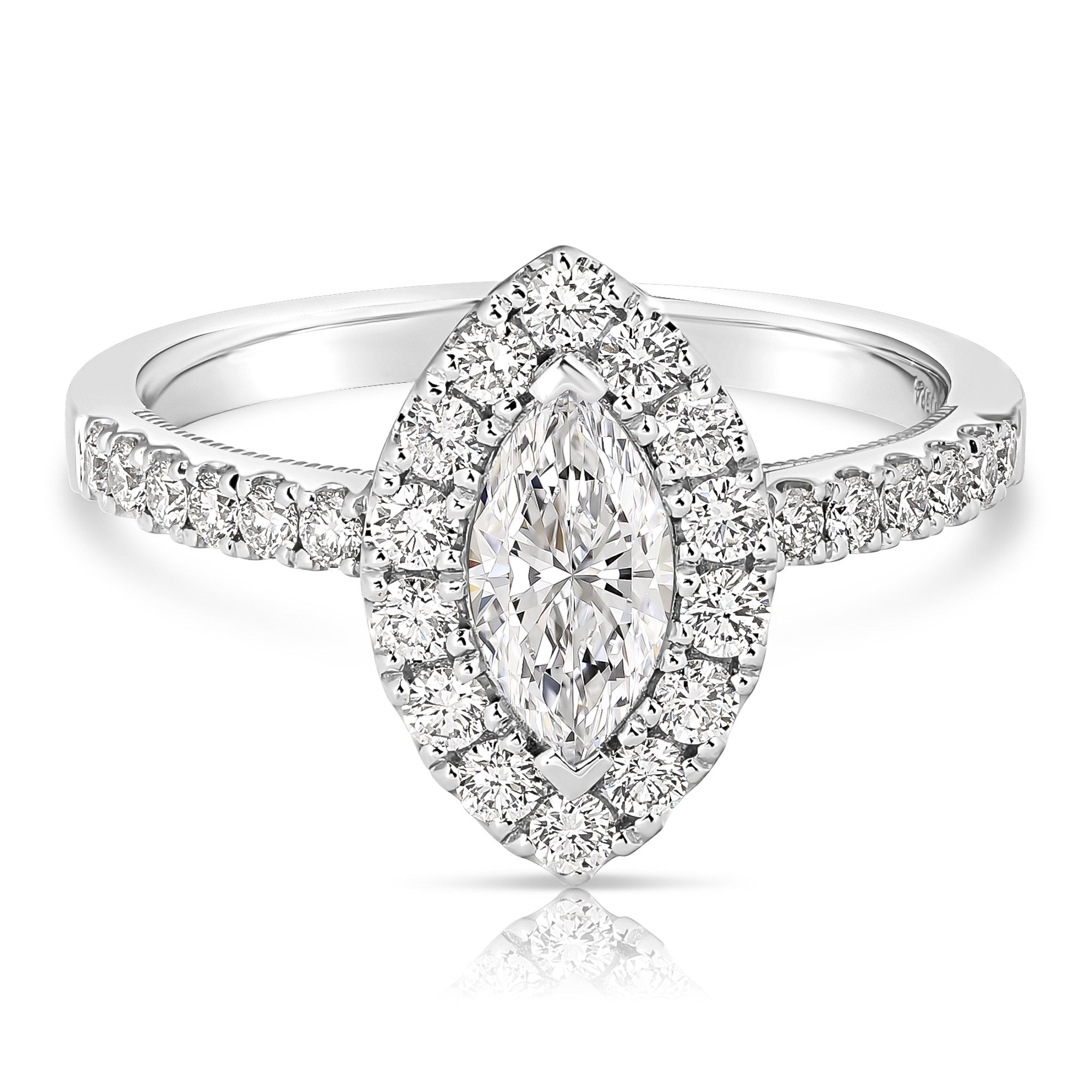 14K 0.5 Ct Center Marquise Halo Diamond Engagement Ring