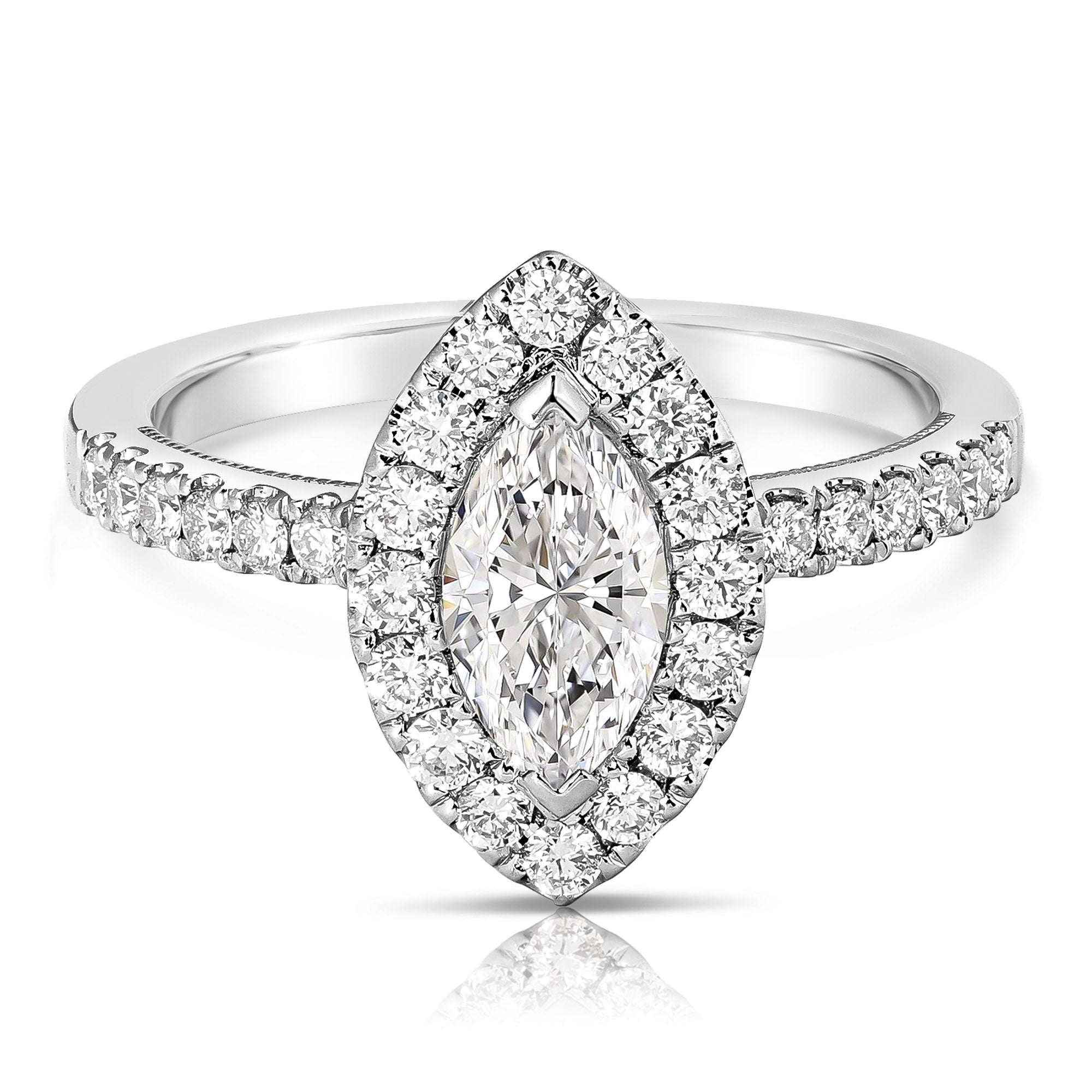 14K 3/4 Ct Center Marquise Halo Diamond Engagement Ring