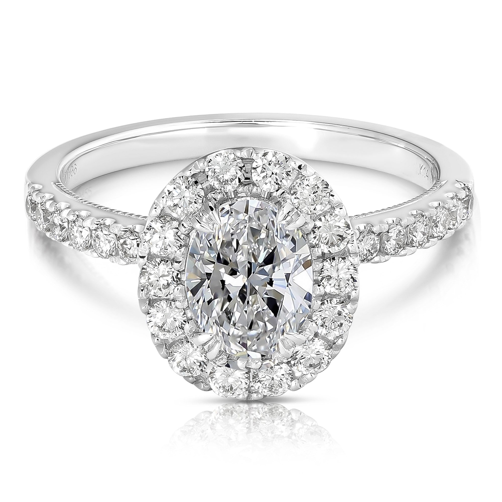 14K 1 Ct Oval Halo Diamond Engagement Ring