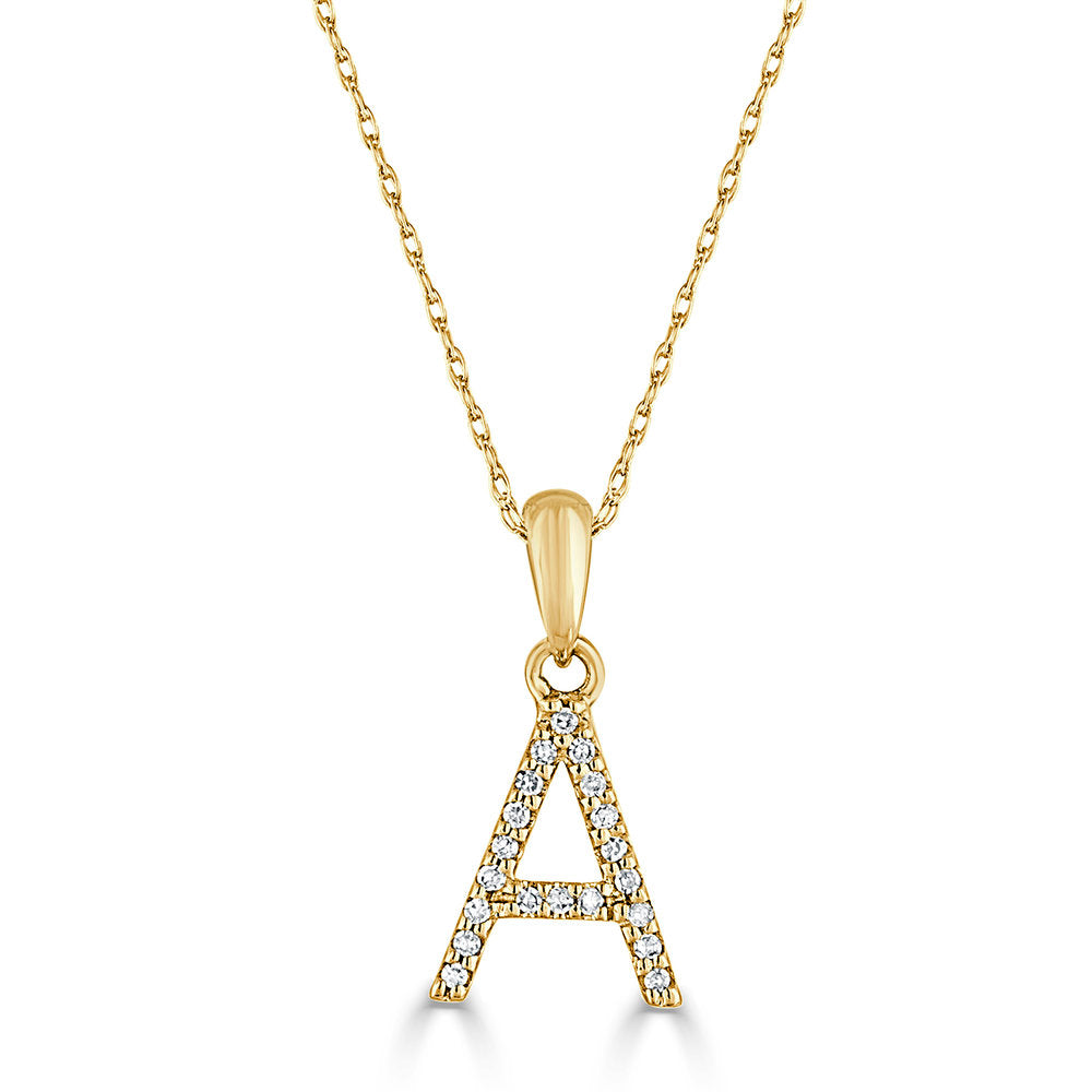 14k Gold & Diamond Initial Necklace- A with Rope Chain