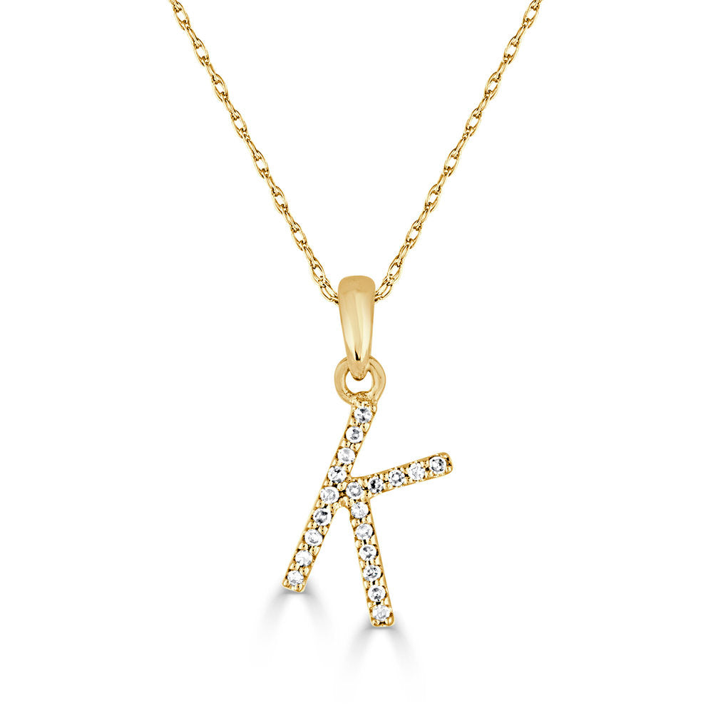 14k Gold & Diamond Initial Necklace- K with Rope Chain