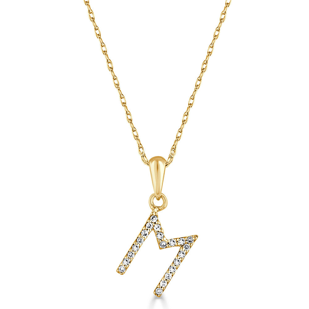 14k Gold & Diamond Initial Necklace- M with Rope Chain
