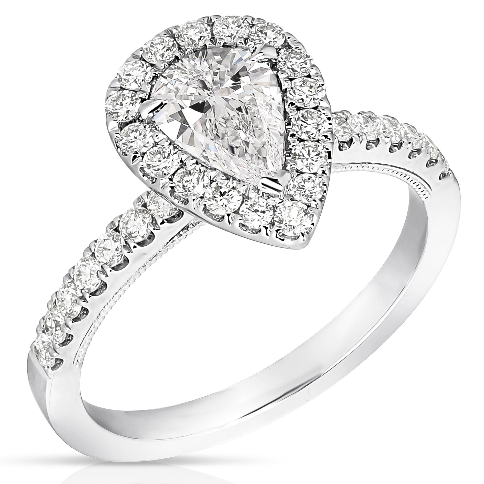 14K 3/4 Ct Center Pear Shape Halo Diamond Engagement Ring