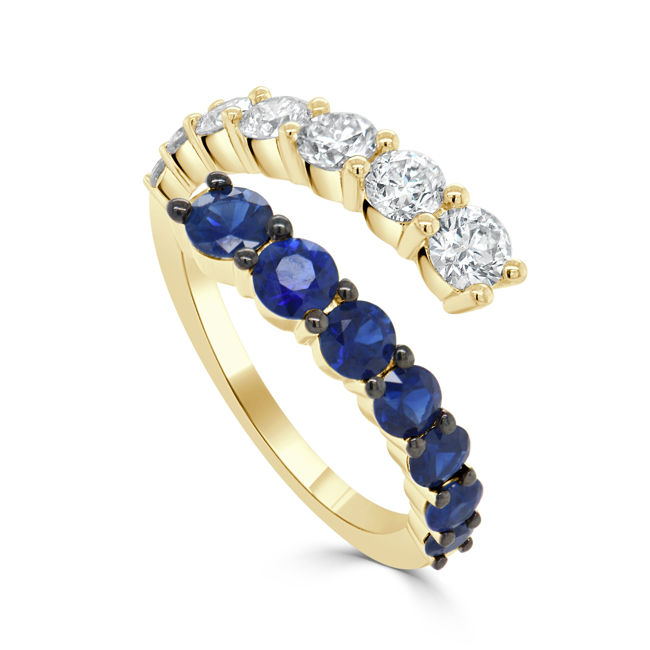 14K Gold Diamond & Sapphire Crossover Ring