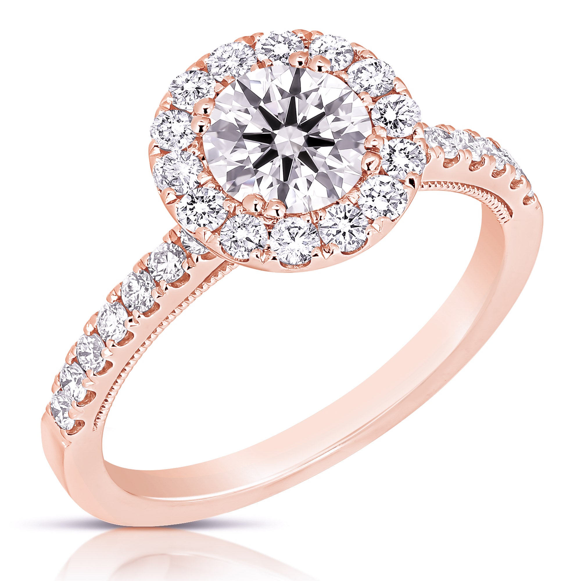 14K 1 Ct Center Round Halo Diamond Engagement Ring