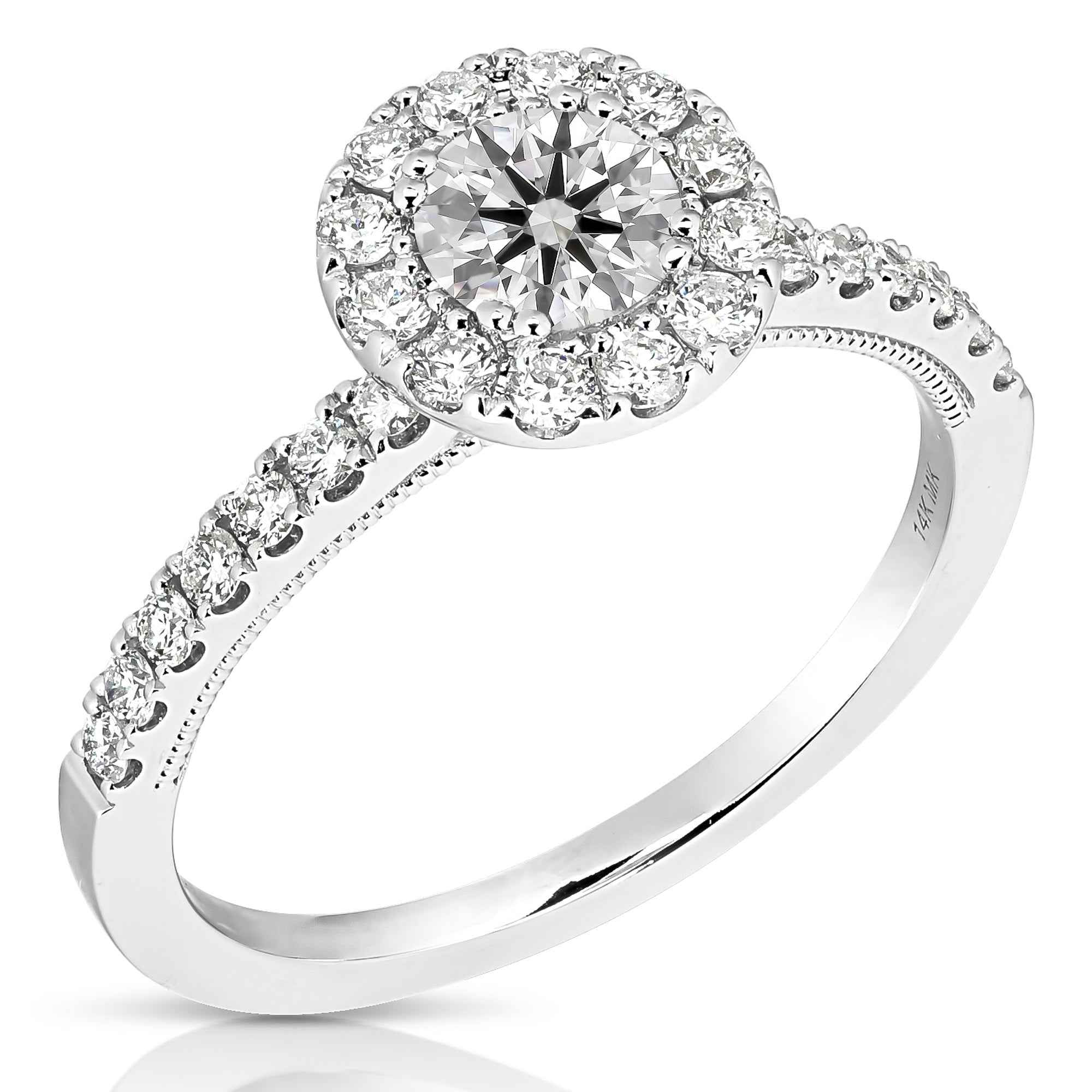 14K 0.5 Ct Center Round Halo Diamond Engagement Ring