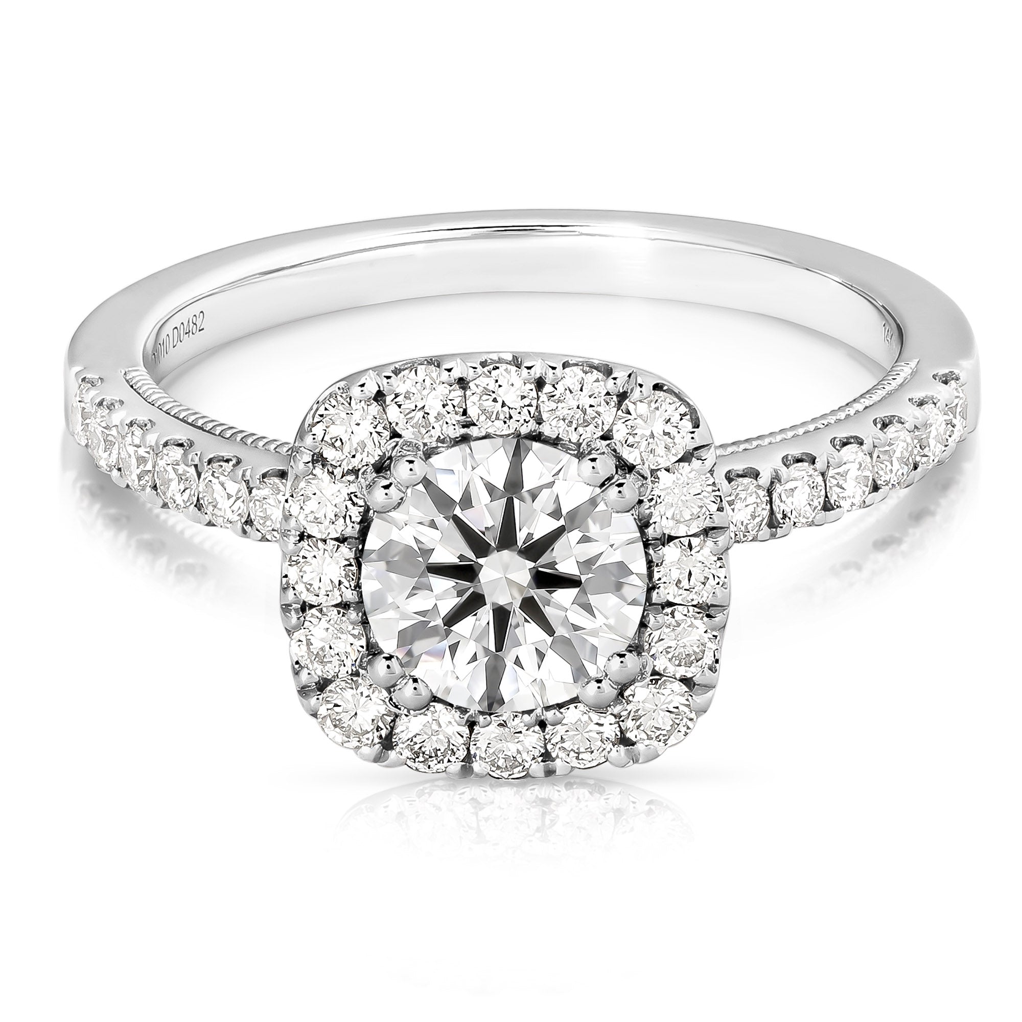 14K 1 Ct Center Round Cushion Halo Diamond Engagement Ring