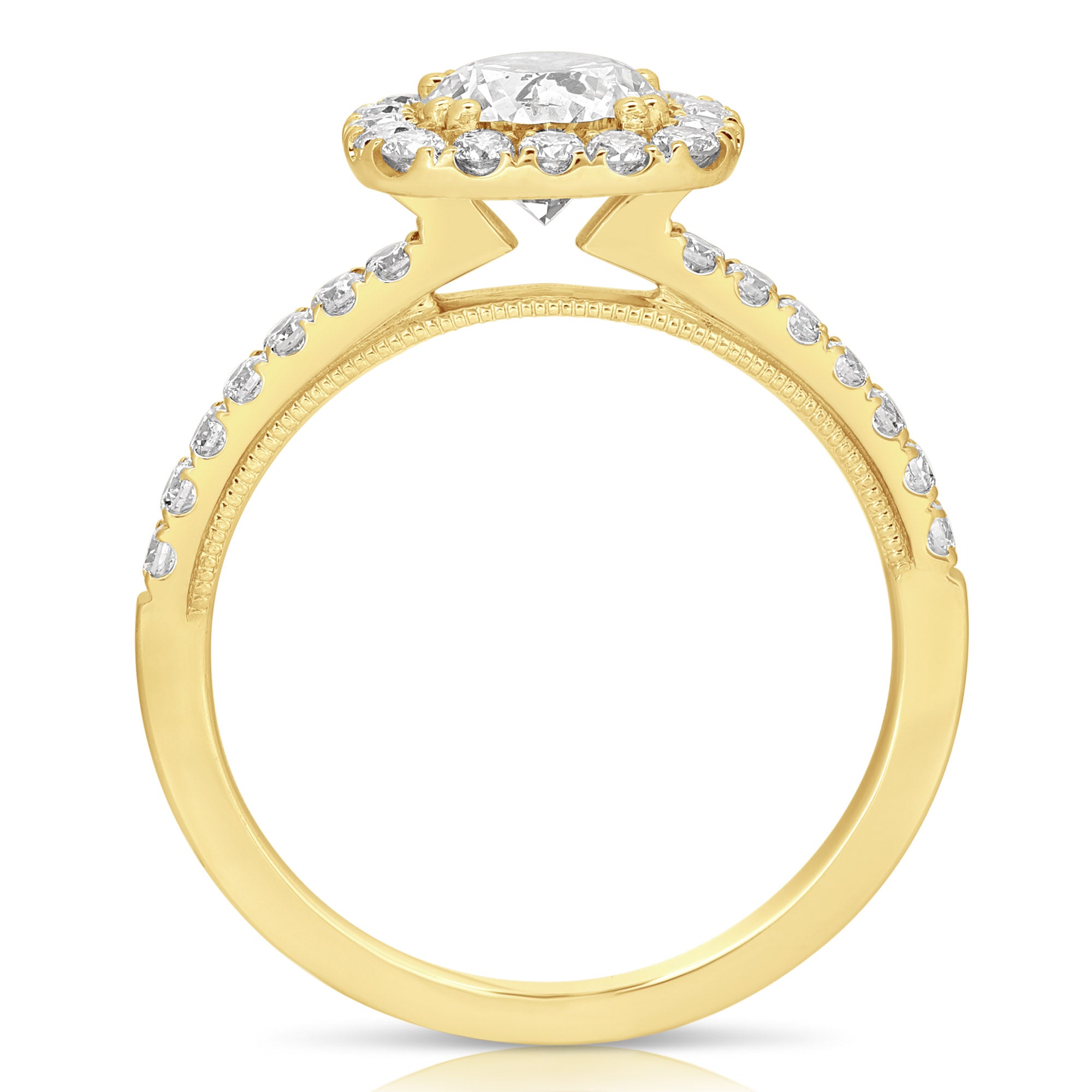 14K 1 Ct Center Round Cushion Halo Diamond Engagement Ring