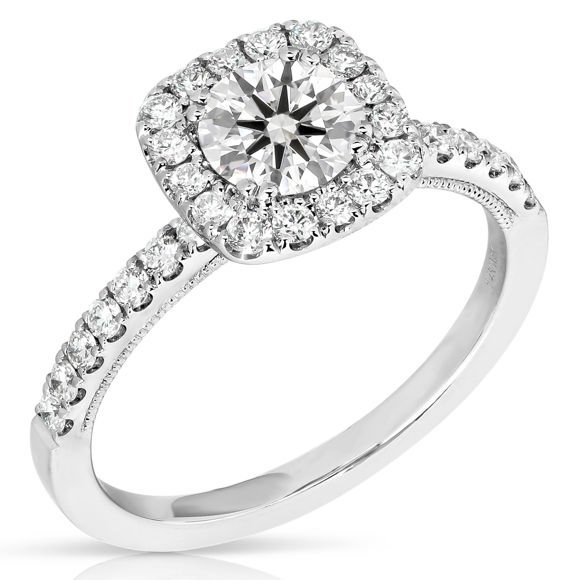 14K 0.5 Ct Center Round Cushion Halo Diamond Engagement Ring