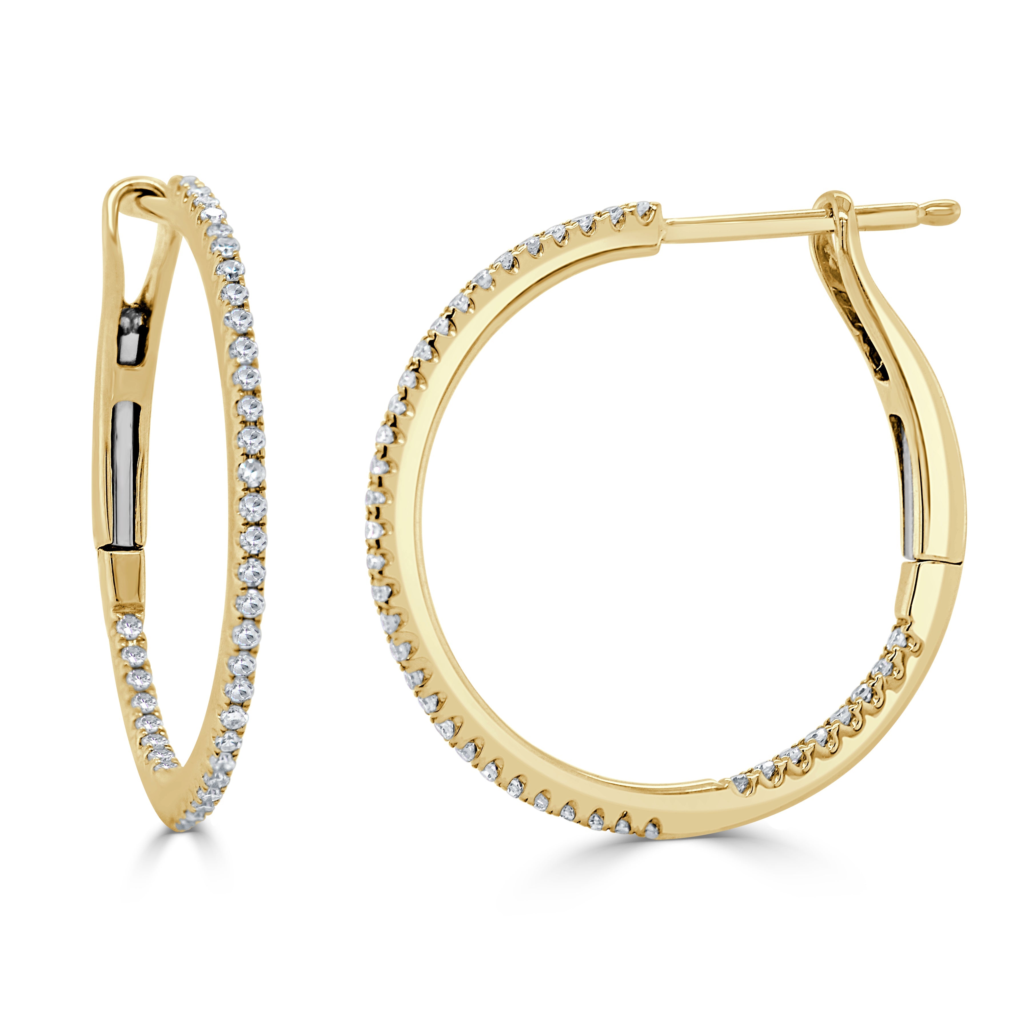 14k Gold & Diamond Skinny Hoop Earrings