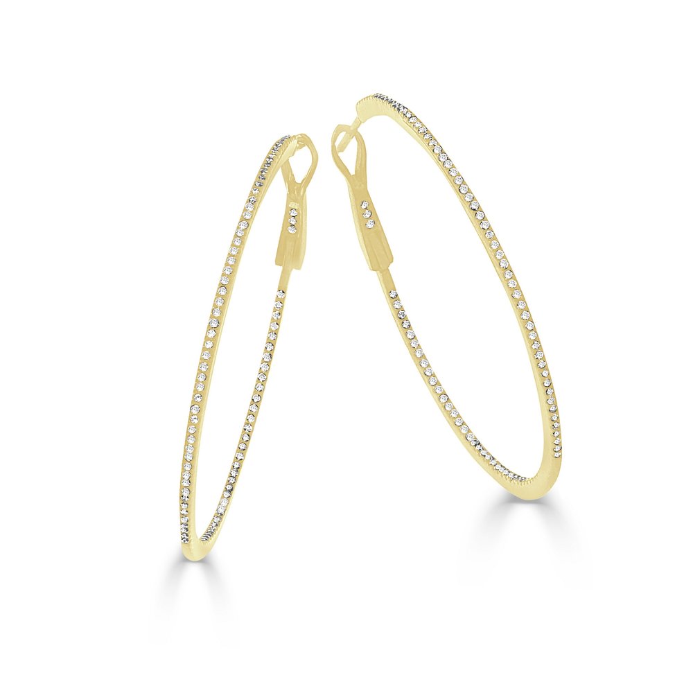 14k Gold & Diamond Skinny Hoop Earrings