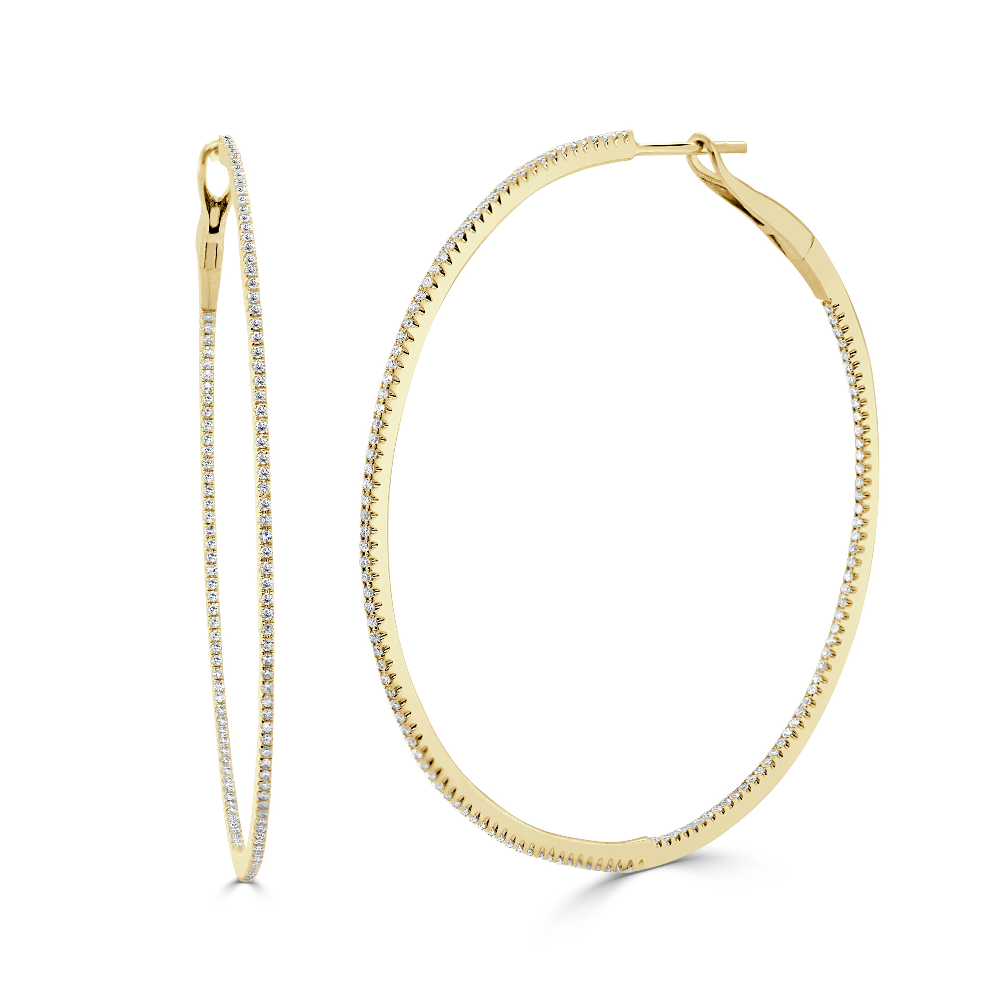 14K Gold Inside-Out Thin Diamond Hoops