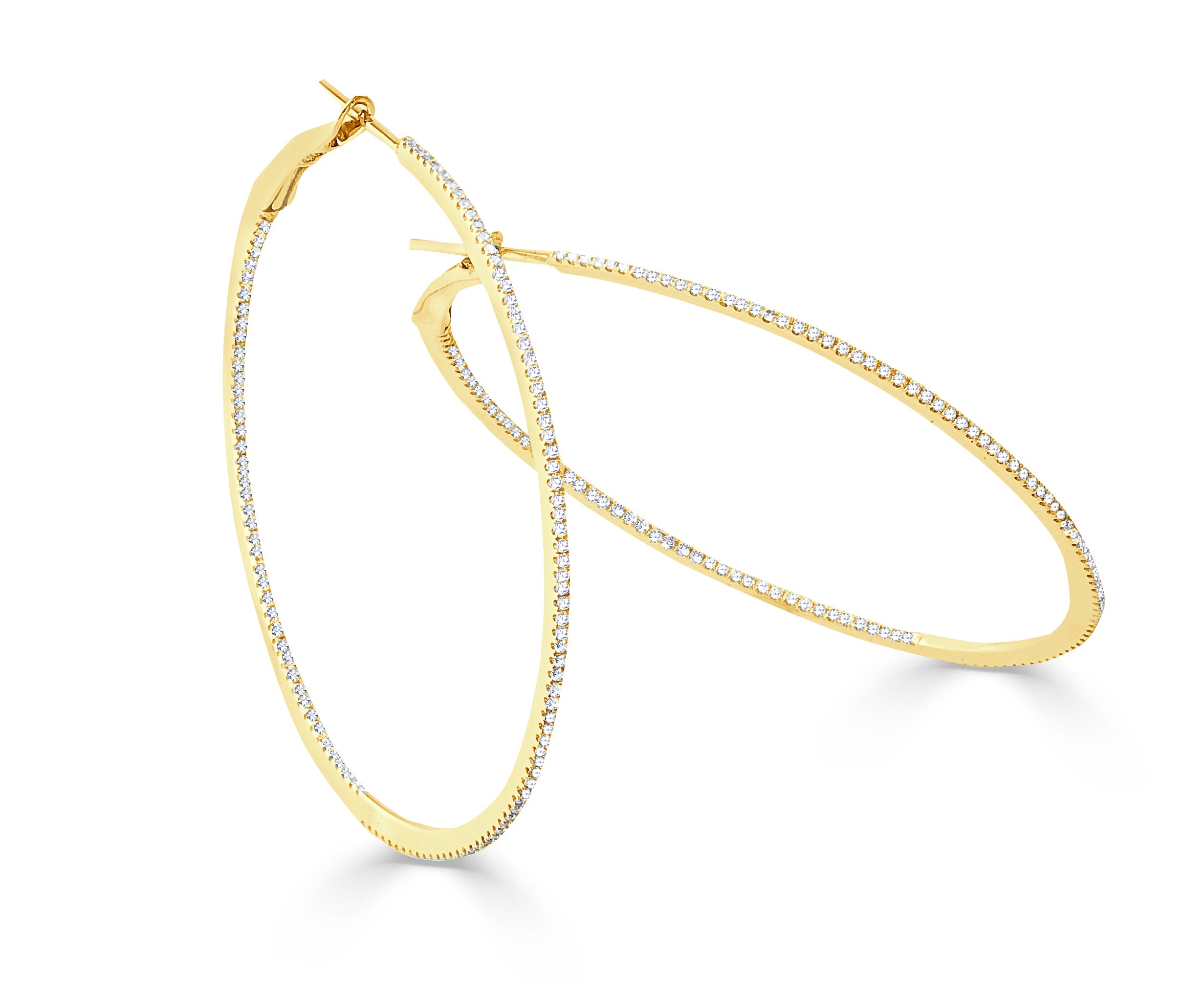 14K Gold Inside-Out Thin Diamond Hoops