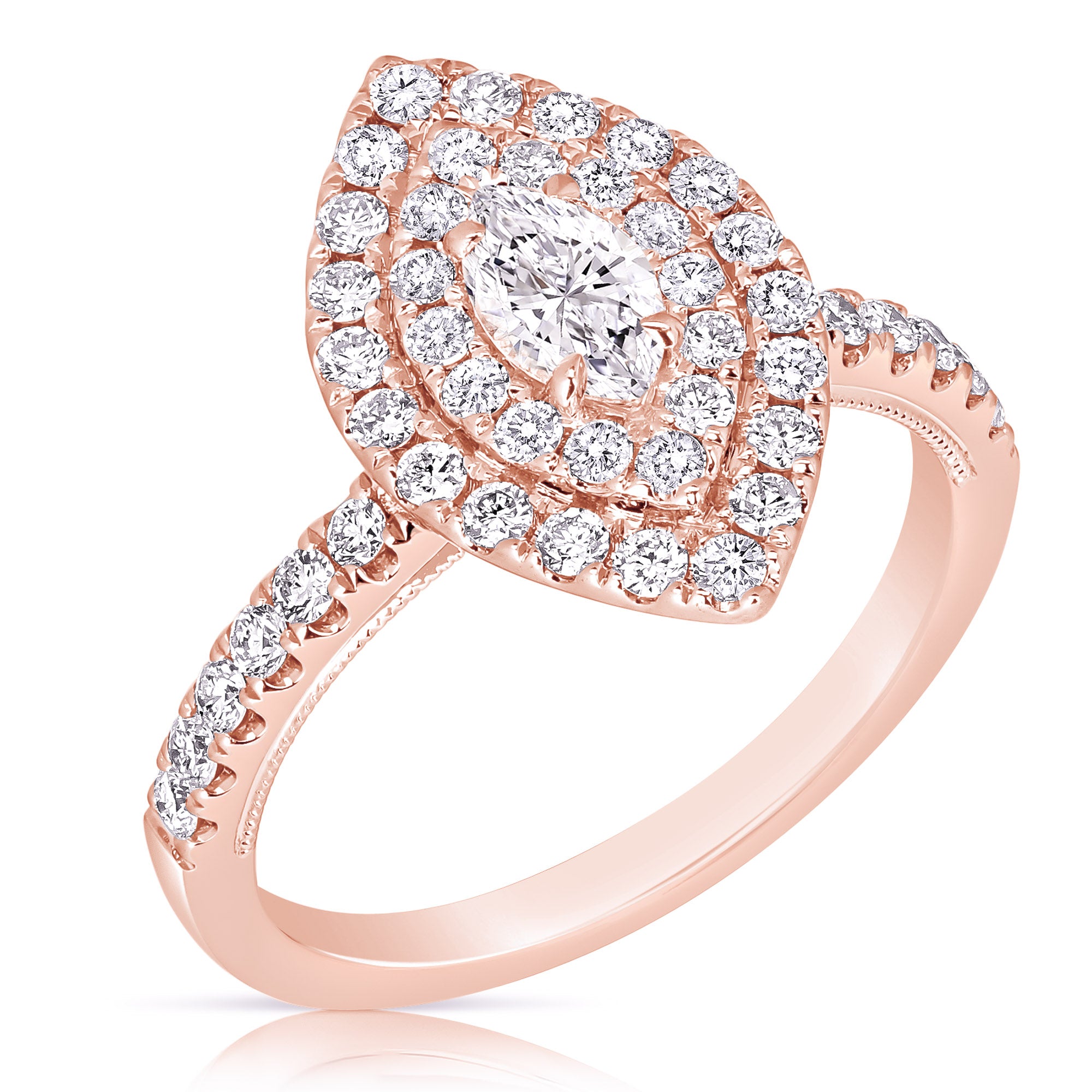 14K 1/3 Ct Center Marquise D-Halo 1 Ctw Diamond Engagement Ring