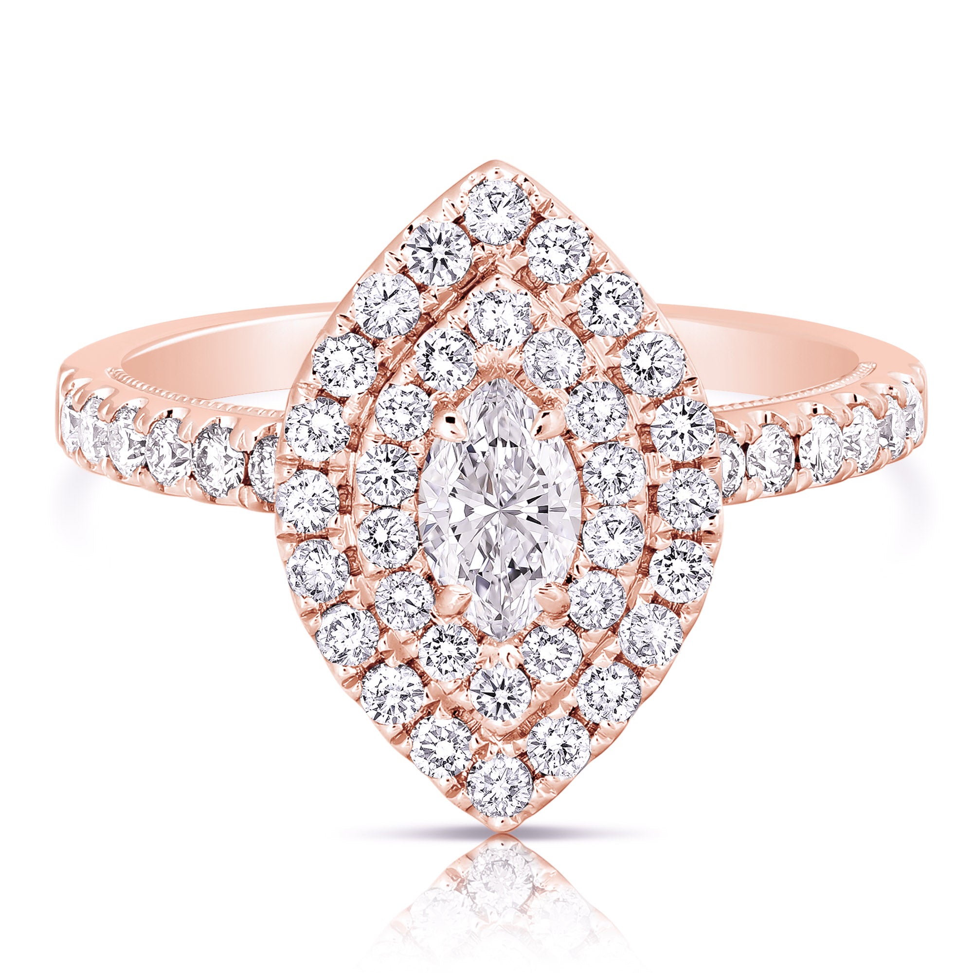 14K 1/3 Ct Center Marquise D-Halo 1 Ctw Diamond Engagement Ring